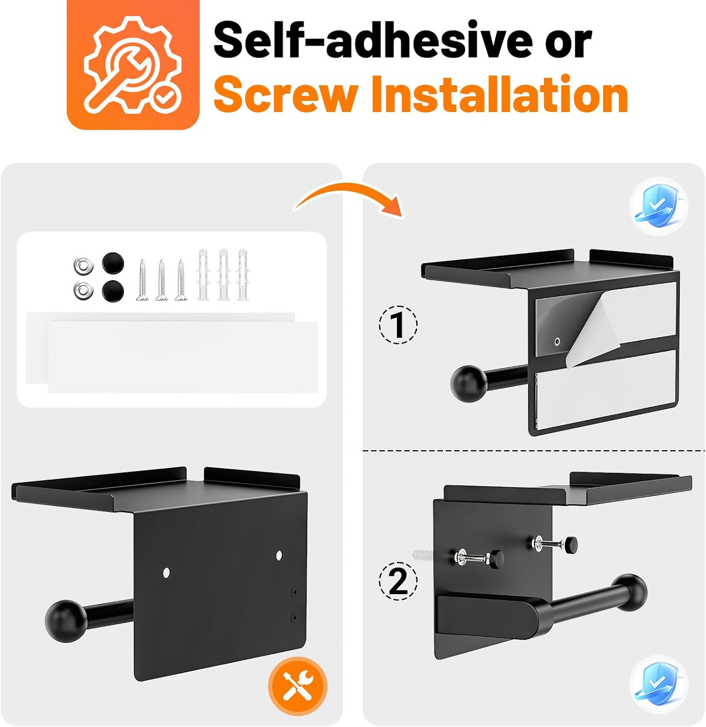 StackTastic Metal Toilet Paper Holder - Wall Mount Rustproof Black