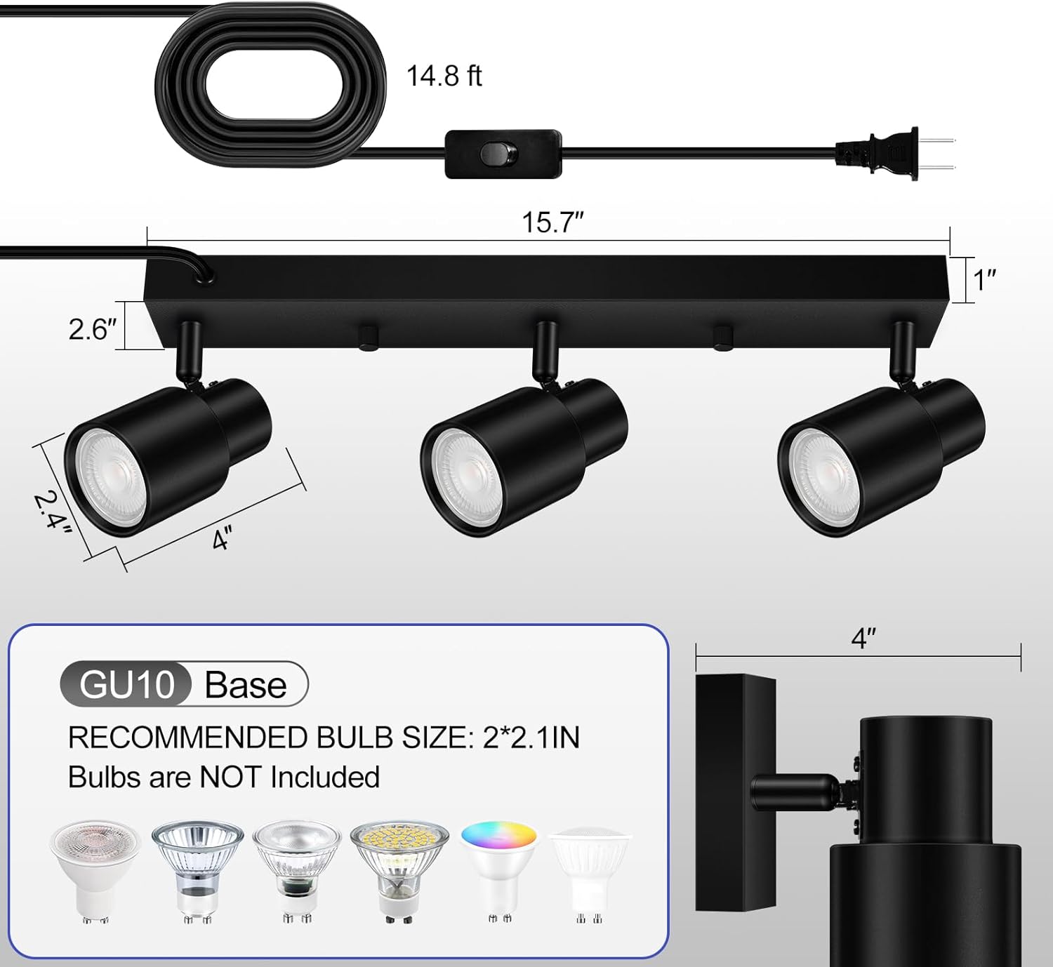 Bricosmocon 3-Light Black Track Lighting Fixture