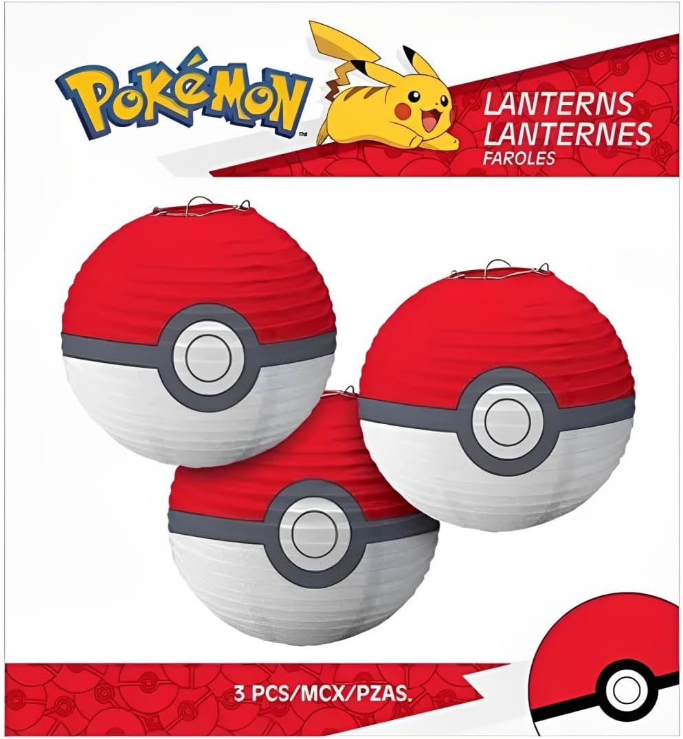 Amscan Pokemon Ball Paper Party Lanterns - Pack of 3