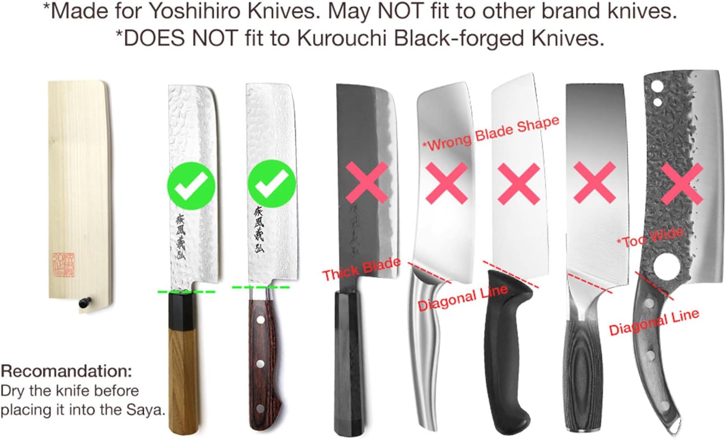 Yoshihiro Natural Magnolia Wood Saya Blade Protector for Nakiri 65in