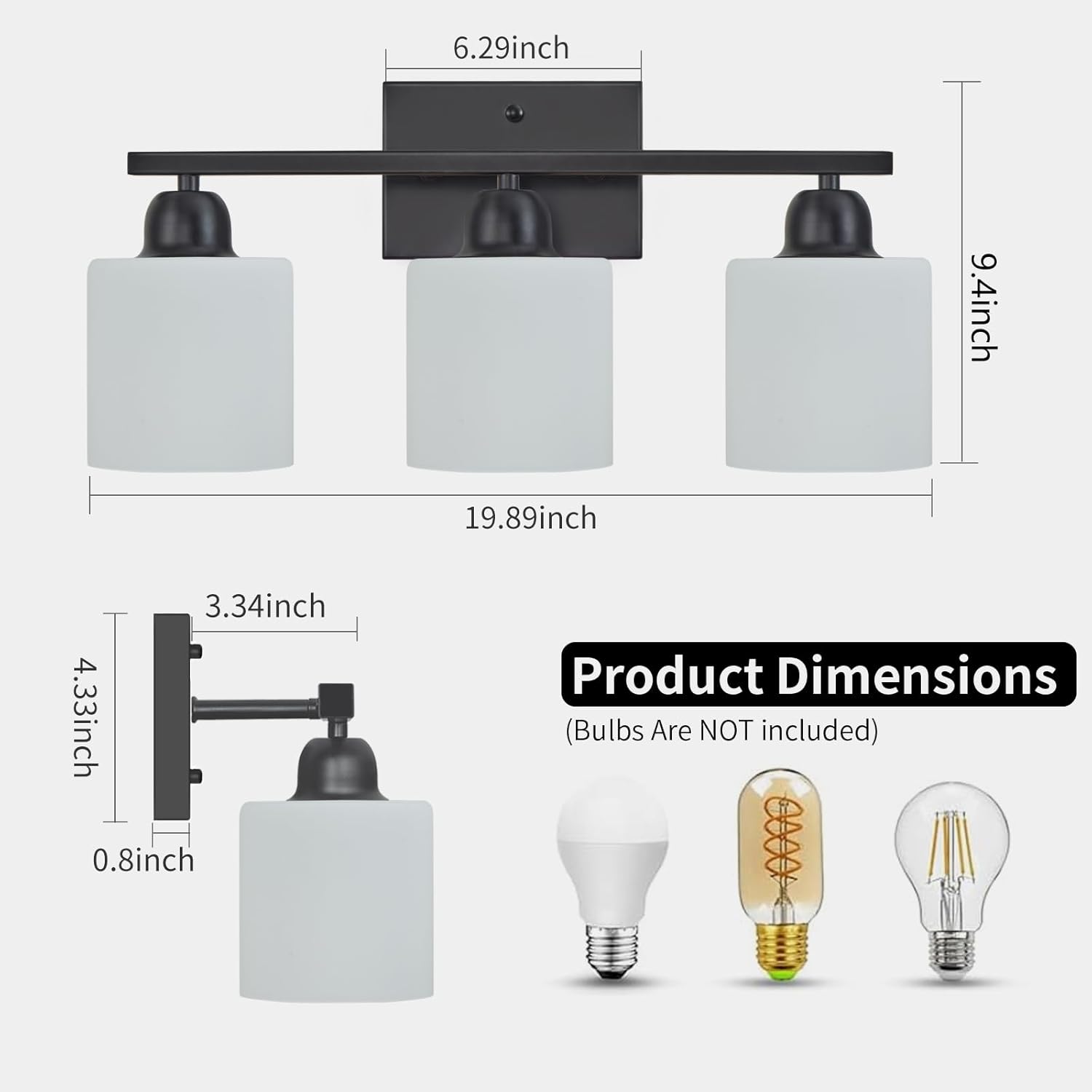 FAISHILAN 3-Light Black Bathroom Vanity Light with Clear Glass Shades