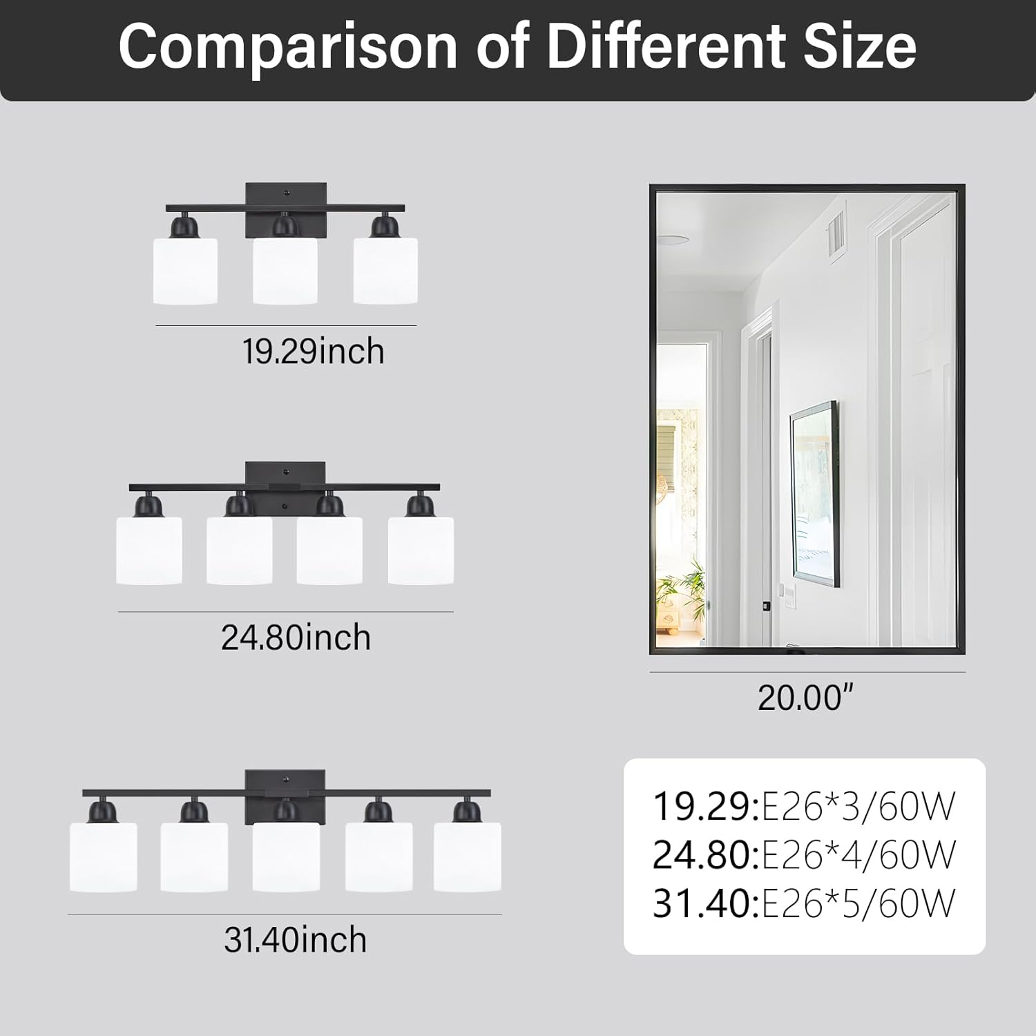 FAISHILAN 3-Light Black Bathroom Vanity Light with Clear Glass Shades