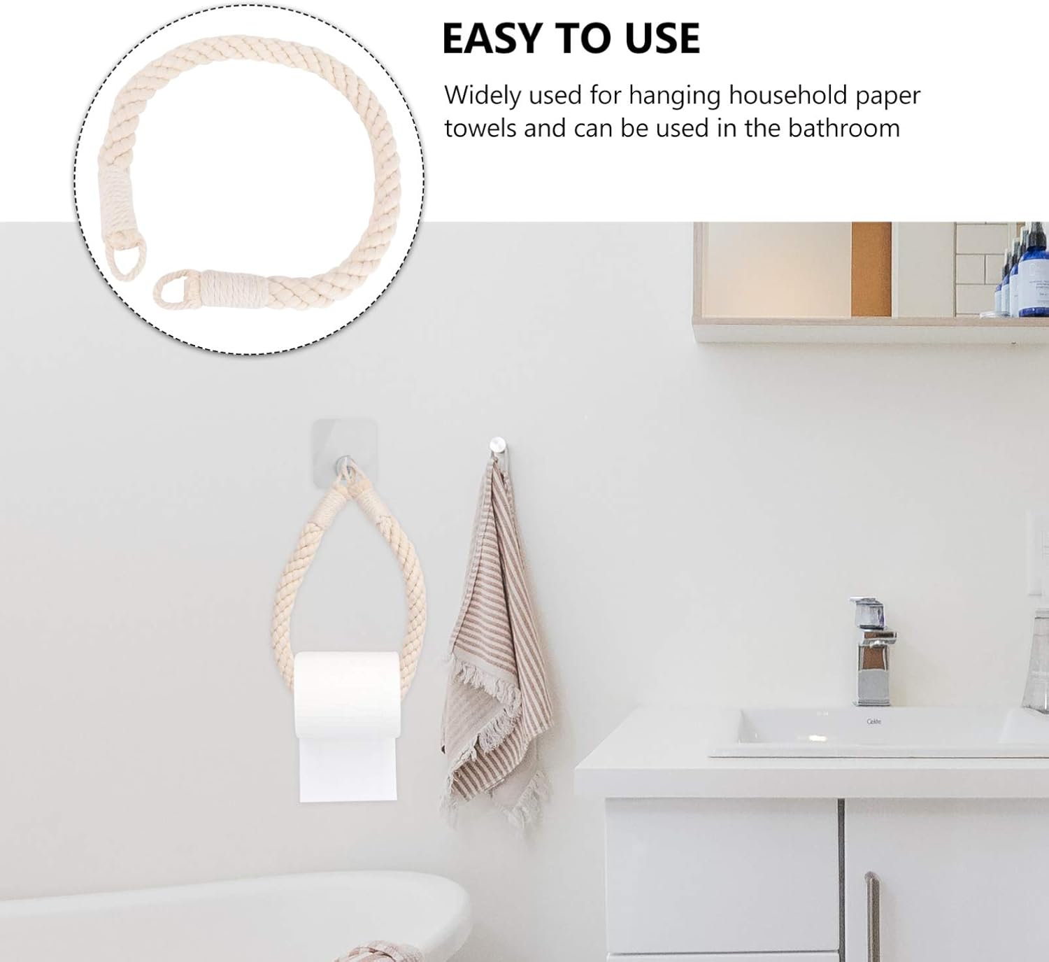FOYTOKI Hanging Toilet Paper Holder with Rope Wall Mount