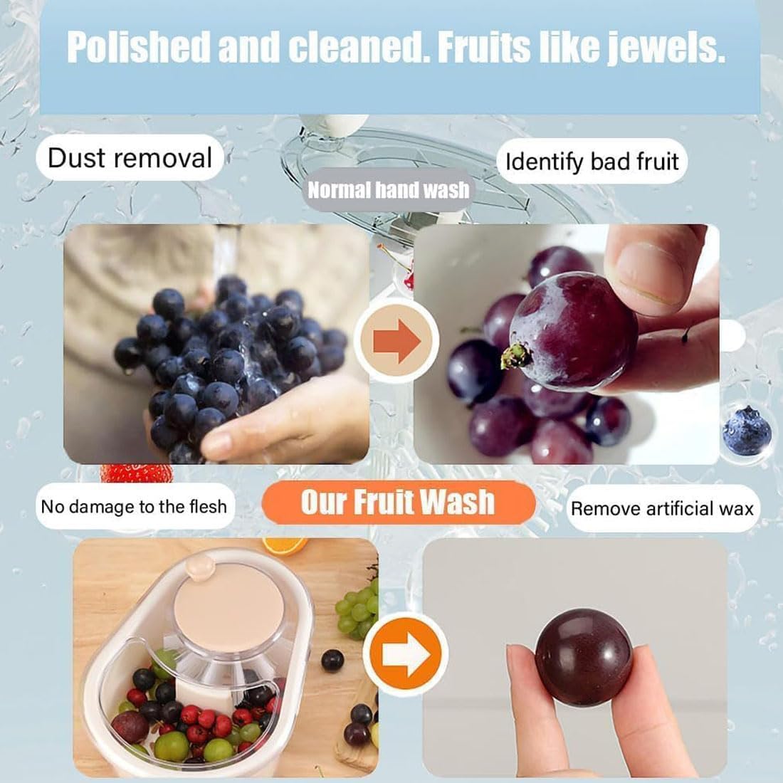 DENGWANG Fruit Cleaner Spinner with Brush and Lid