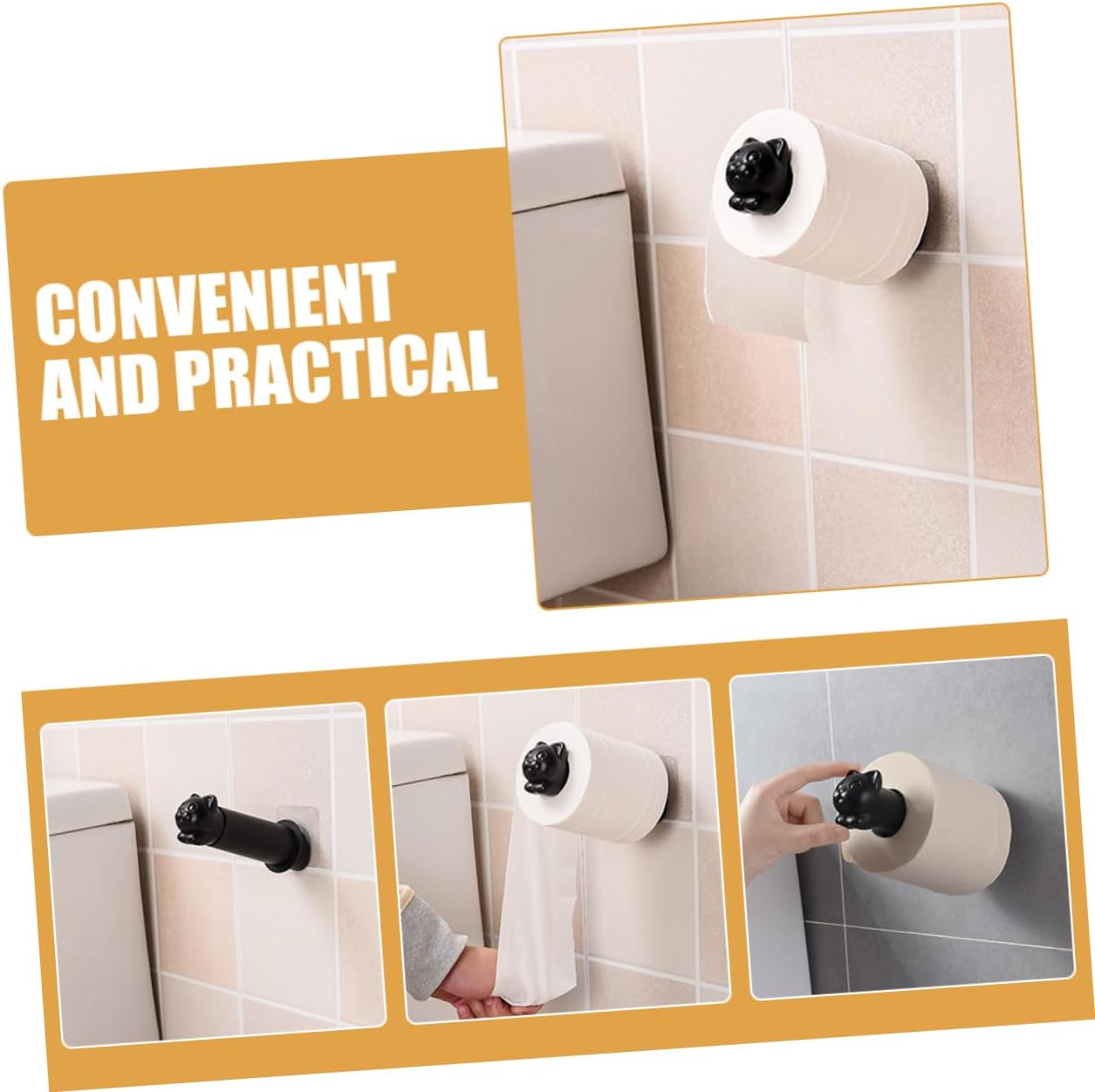 DOITOOL Wall Mounted Toilet Paper Holder Cute Cat Design Durable Tissue Rack