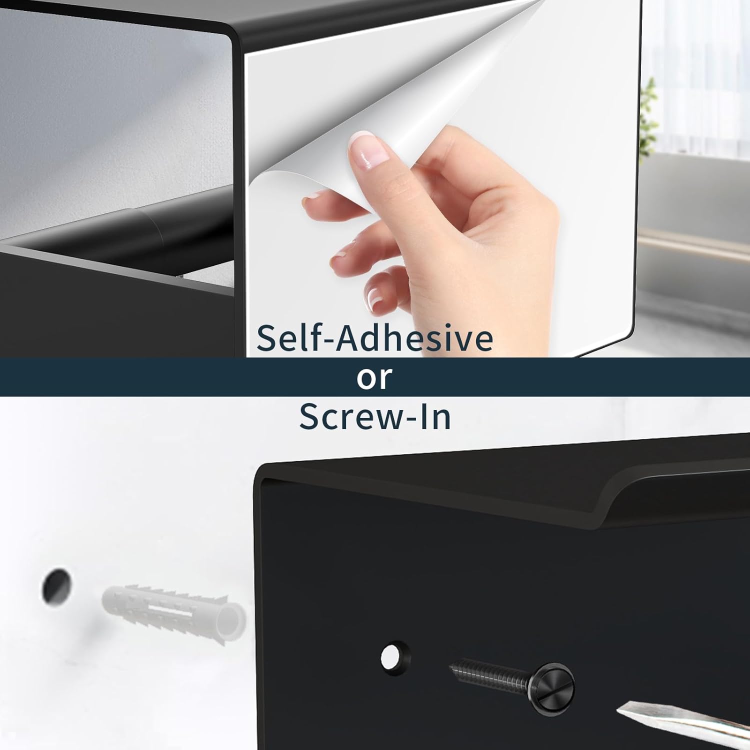 Bethom Toilet Paper Holder with Shelf Matte Black Double Post Design