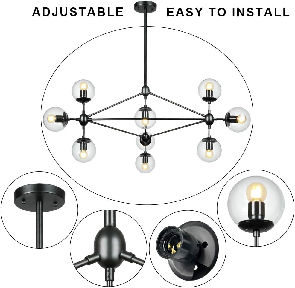 DNA 10-Light Chandelier Black Finish with Clear Glass Shades