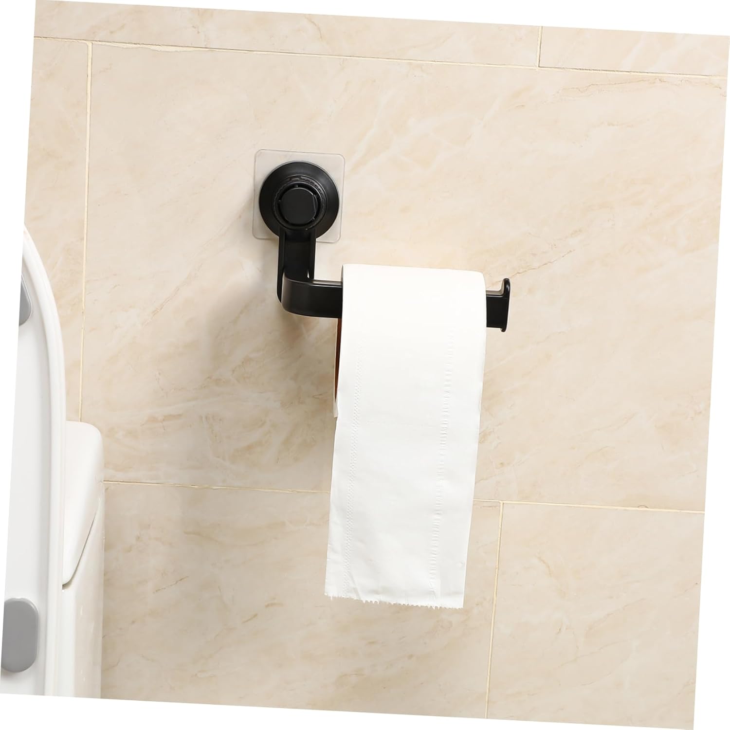 WOONEKY Wall Mounted Toilet Paper Holder Black Suction Cup No Wall Damage