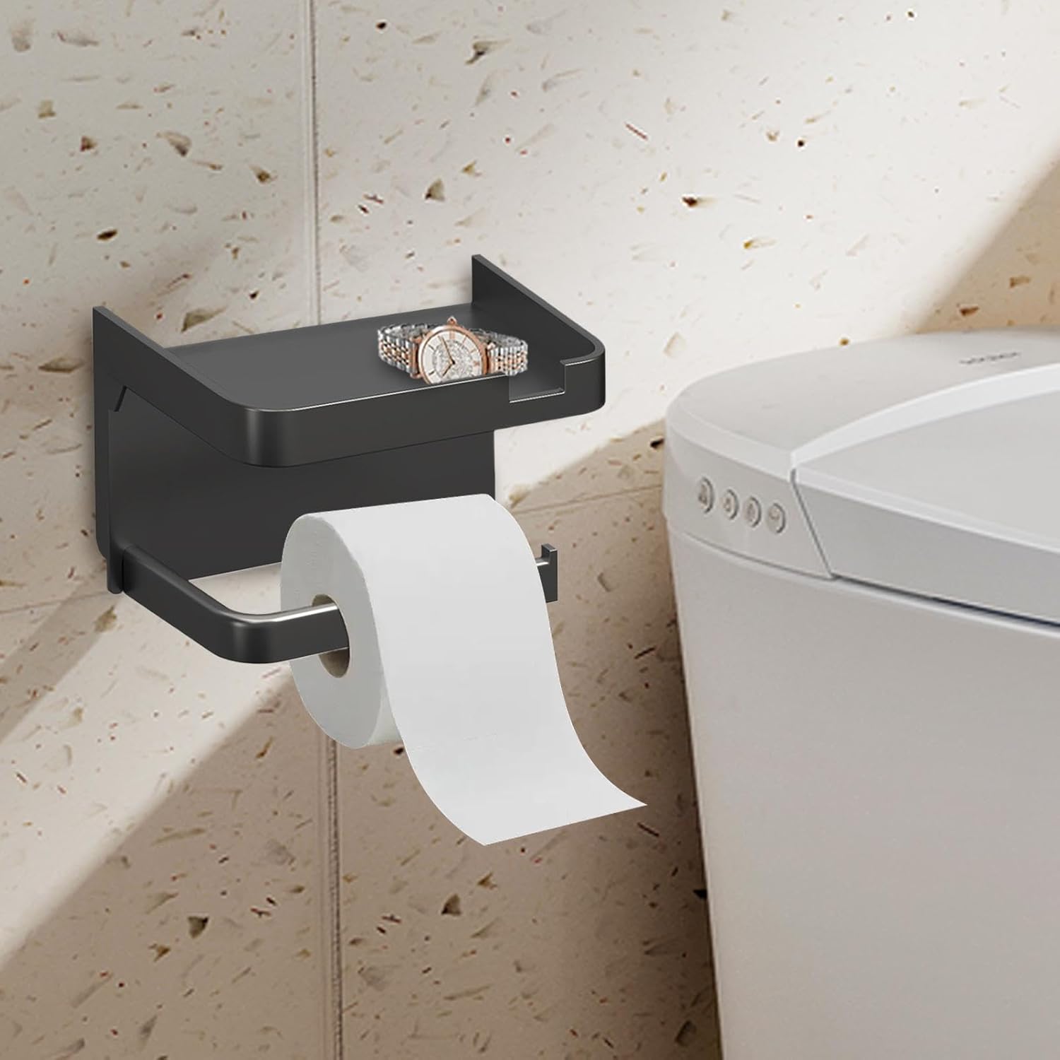 Wall-Mounted Toilet Paper Holder with No Drill Installation
