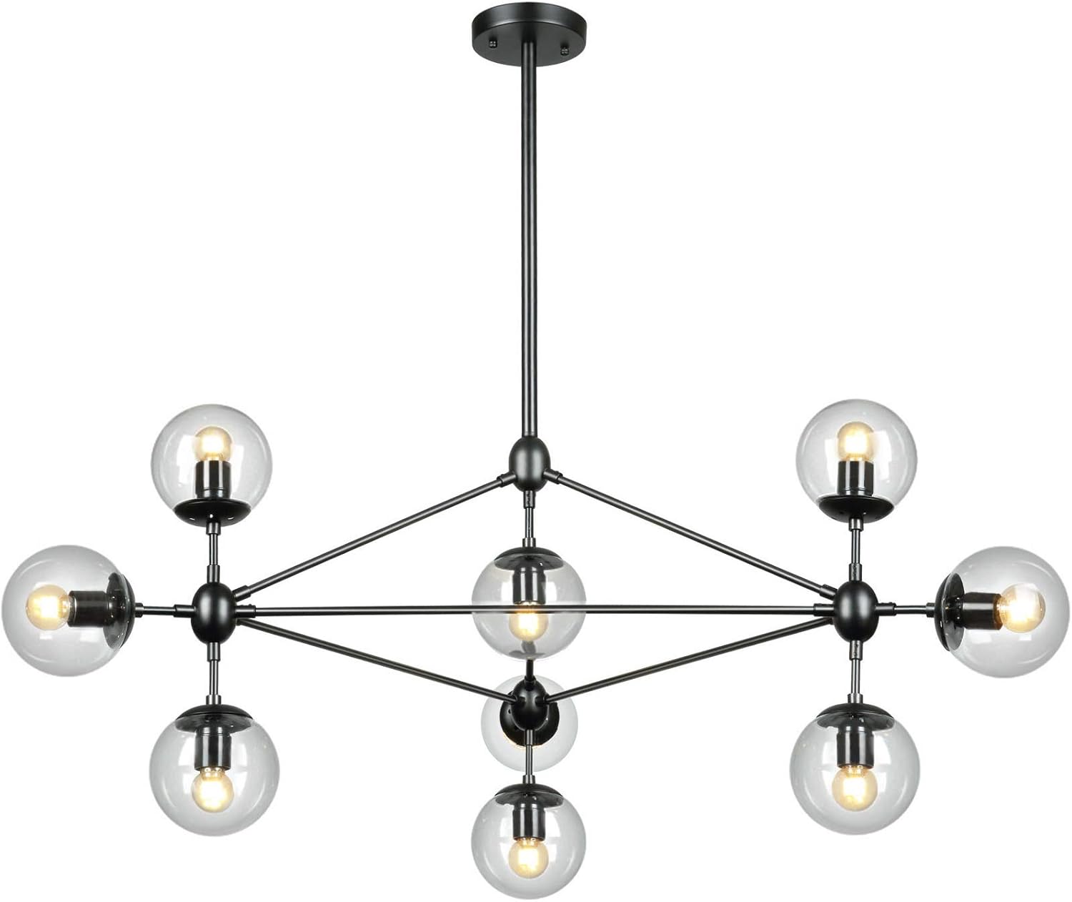 DNA 10-Light Chandelier Black Finish with Clear Glass Shades
