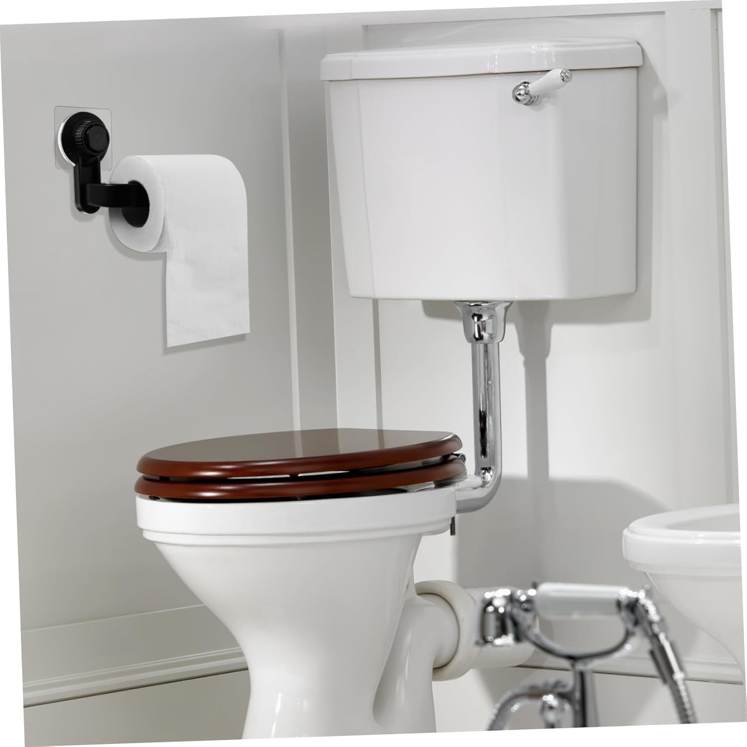 WOONEKY Wall Mounted Toilet Paper Holder Black Suction Cup No Wall Damage