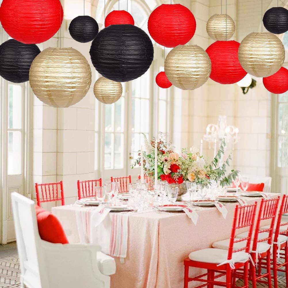 Zilue 15pcs Black Gold Red Paper Lanterns Set