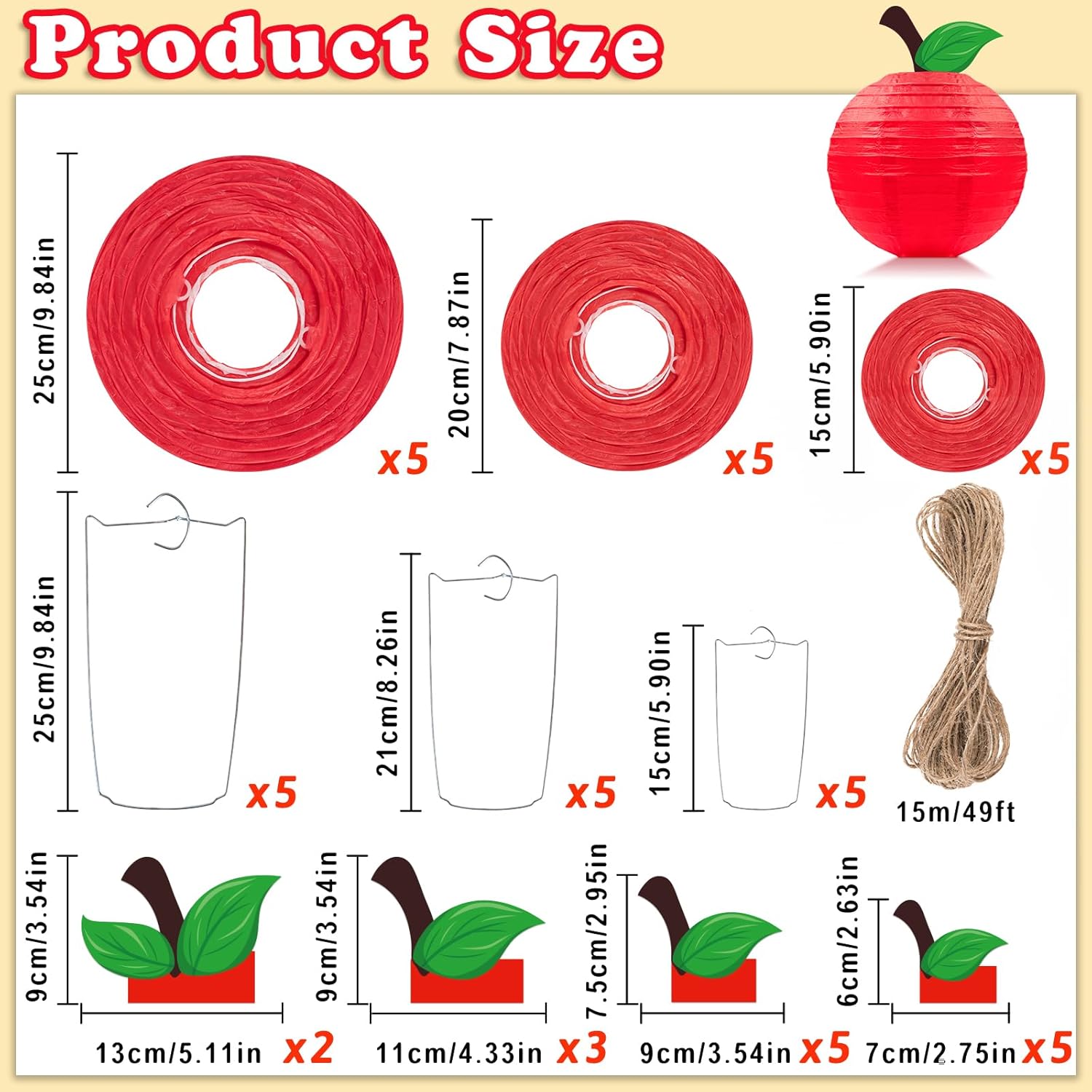 Renbuzhu 15Pcs Red Apple Paper Lanterns Classroom Decor 1