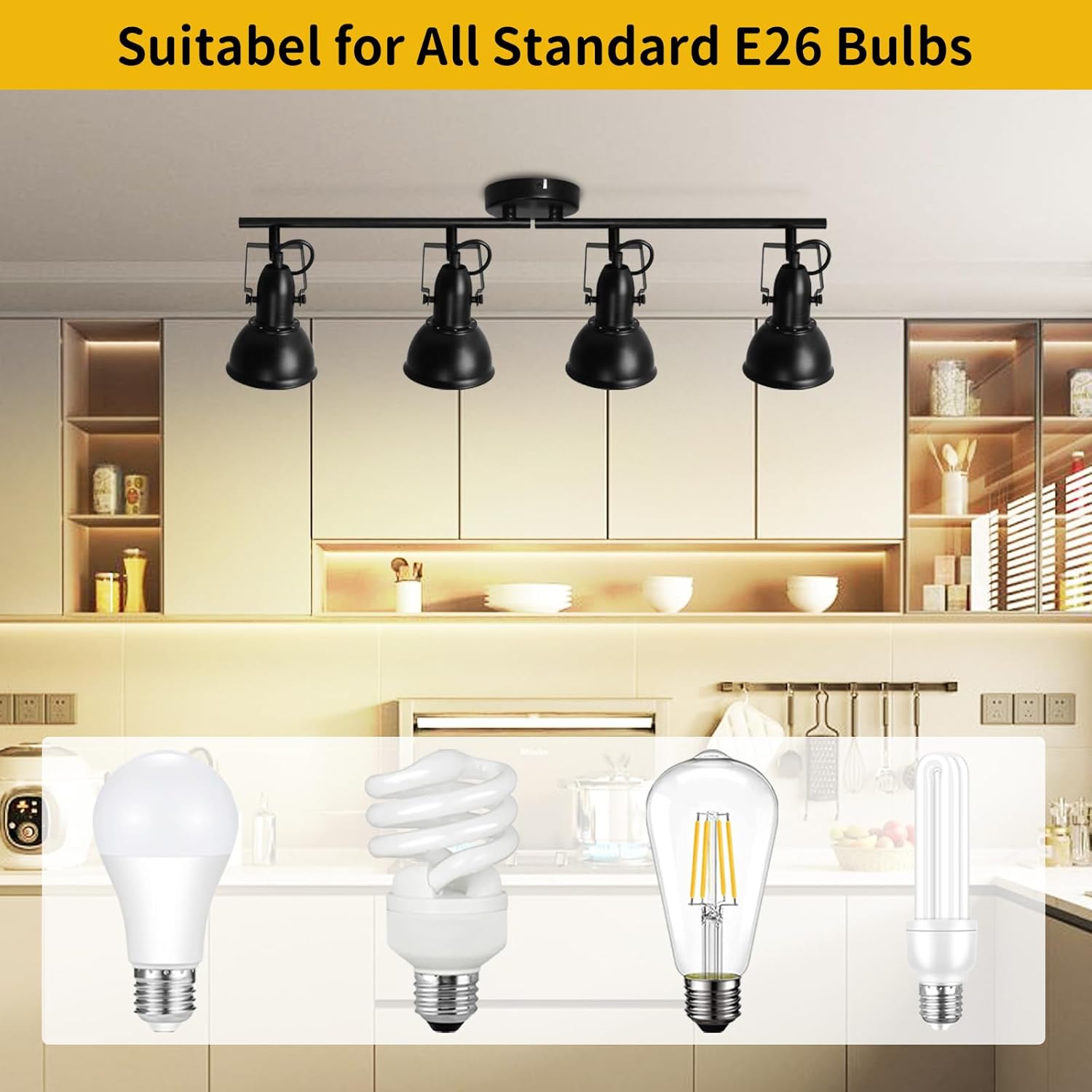 HiBay 4-Light Adjustable Track Ceiling Spotlight Industrial LED Flush Mount Black Light