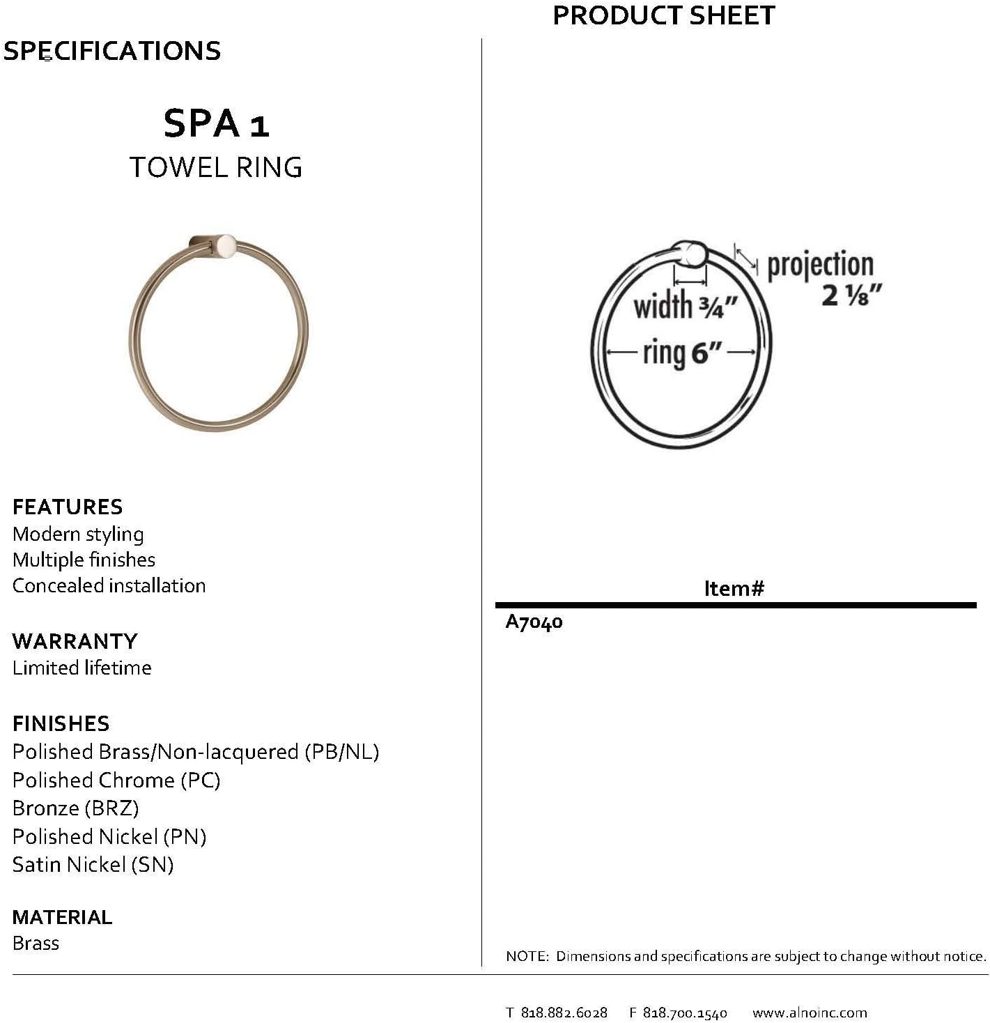 Alno A7040-PN Modern Towel Ring Polished Nickel 6 Inch
