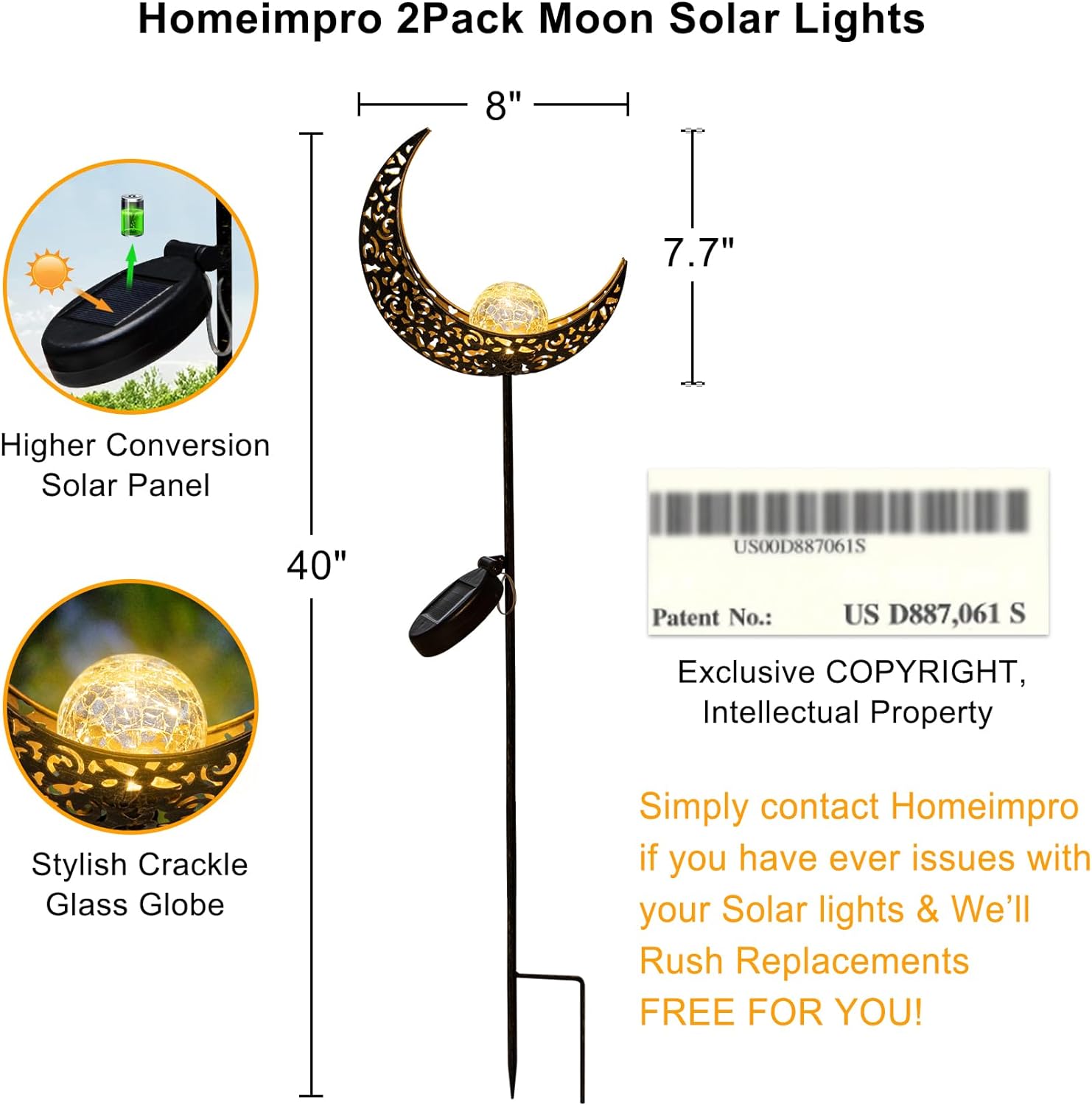 HOMEIMPRO 2Pack Moon Garden Solar Lights Outdoor Stakes