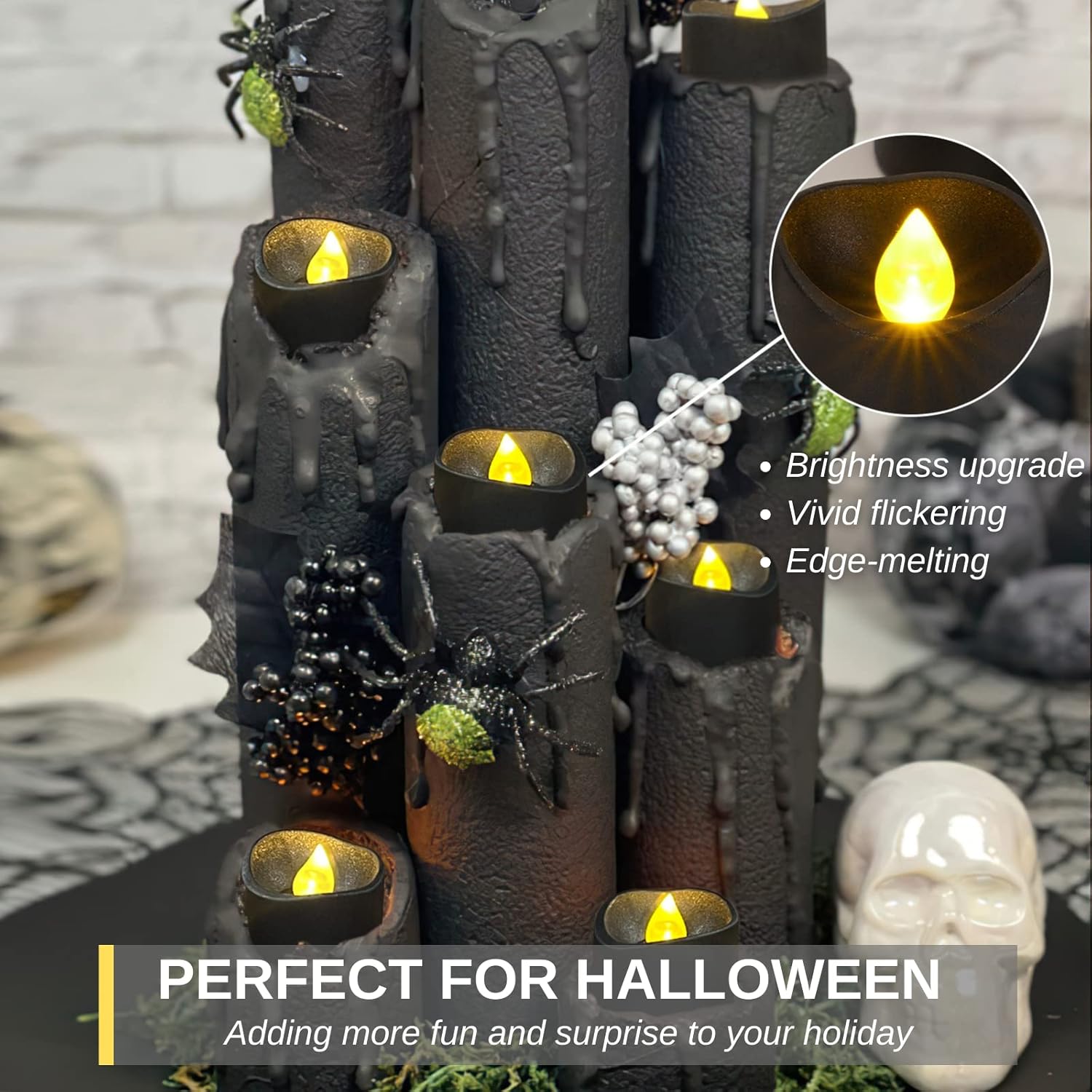 Homemory 24-Pack Battery Operated Black Tea Lights Candles