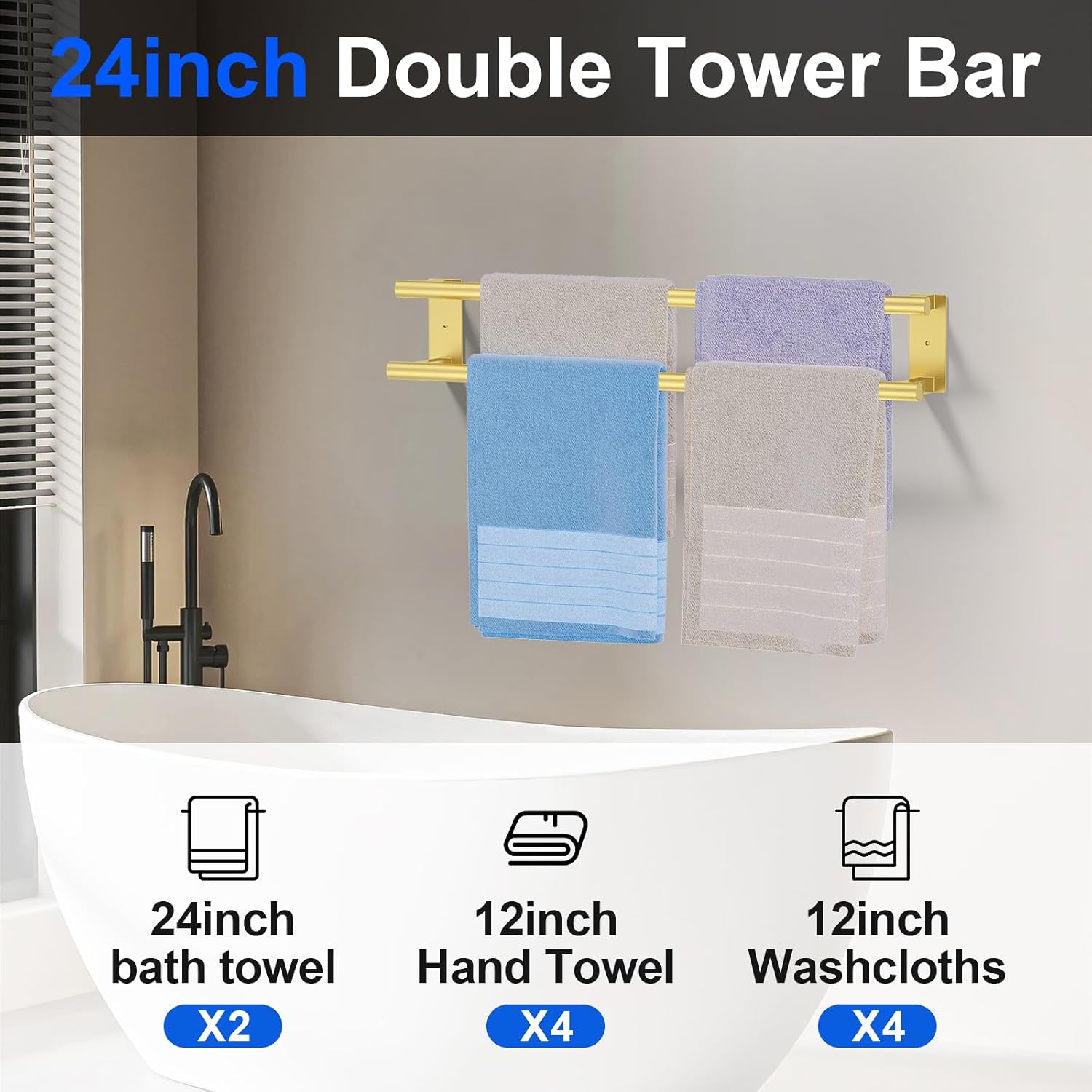 LUNLIDA 24in Double Towel Bar Stainless Steel 1