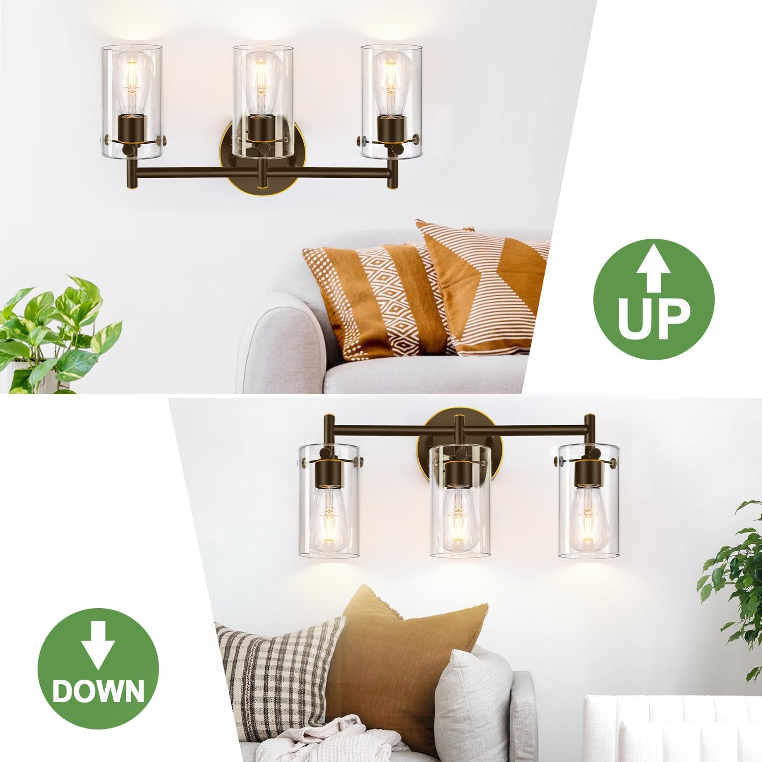 Indoi 3-Light Oil-Rubbed Bronze Wall Sconces with Clear Glass Shades