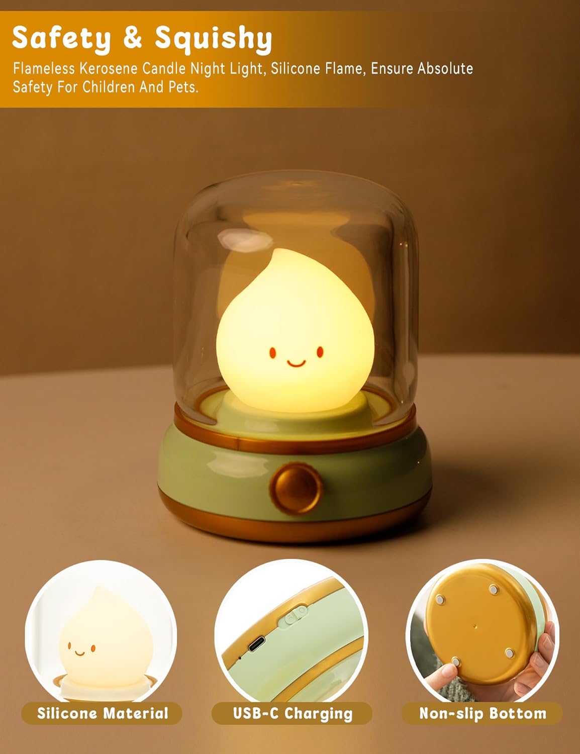 WANIDEA Cute Chibi Flame Lamp Retro Night Light Rechargeable Decor