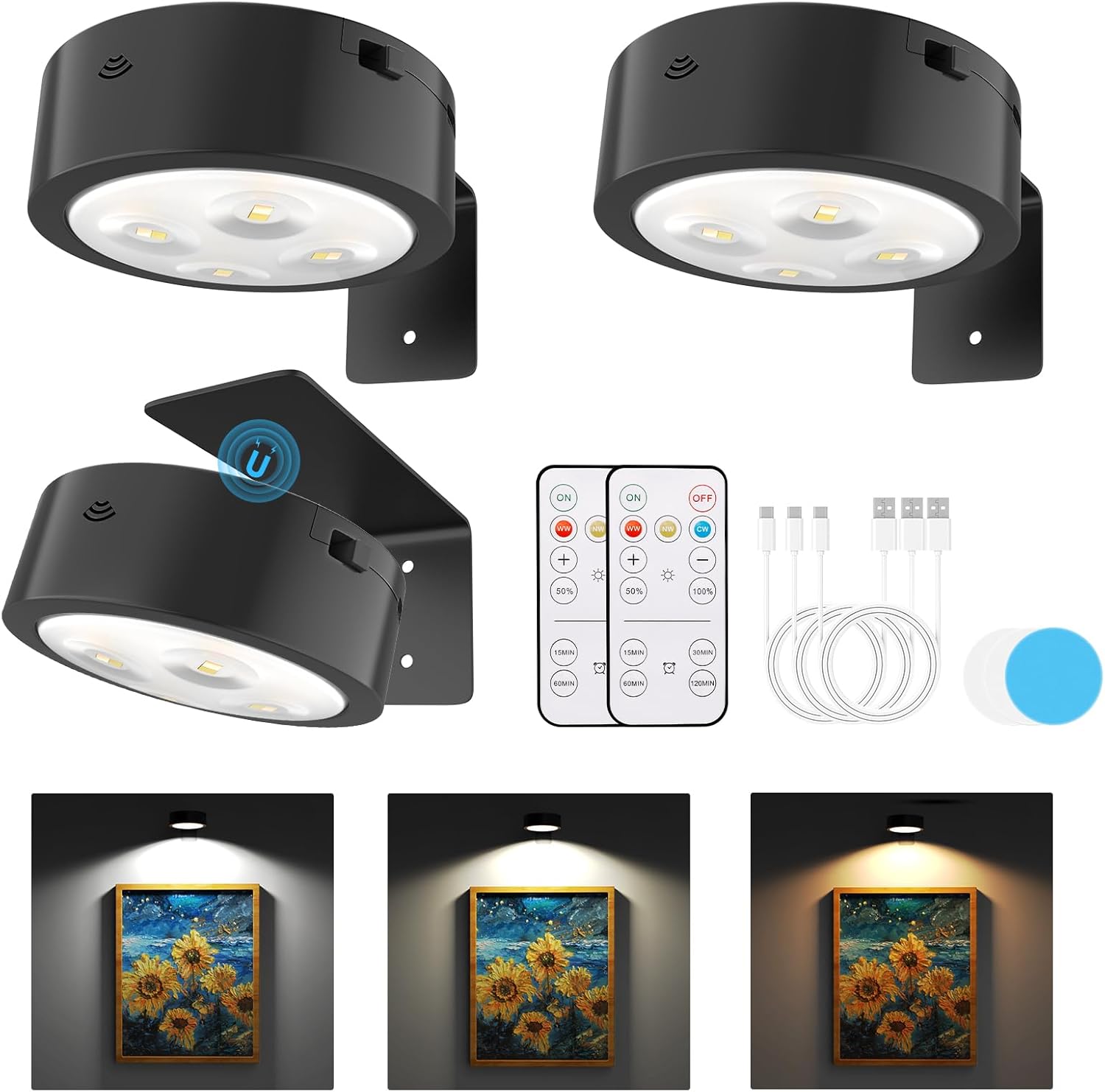 Narotood 3 Pack Picture Lights with 3 Modes and Remote Control 1