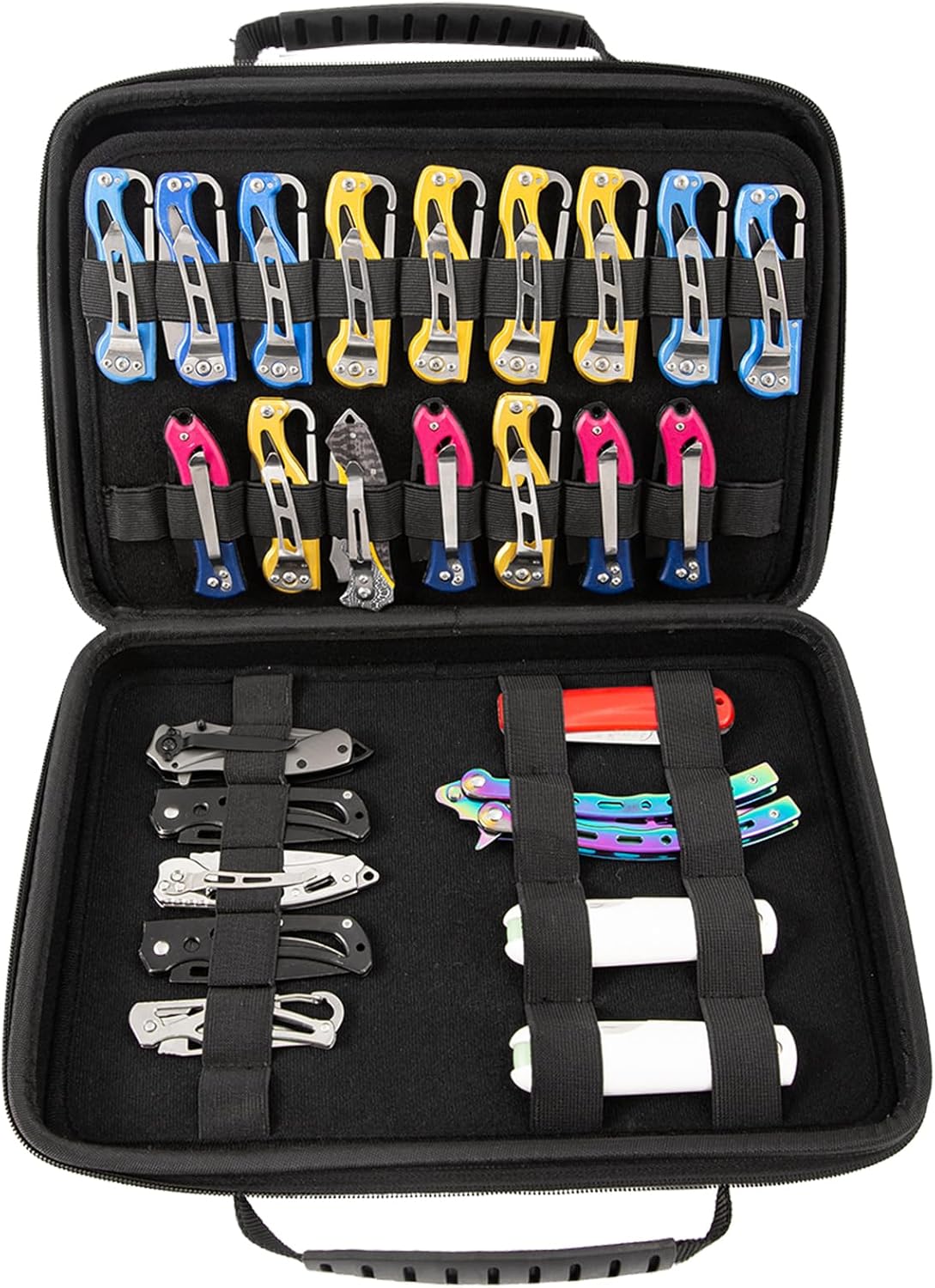 QEES Knife Display Case 62 Slots Black Knife Storage Organizer