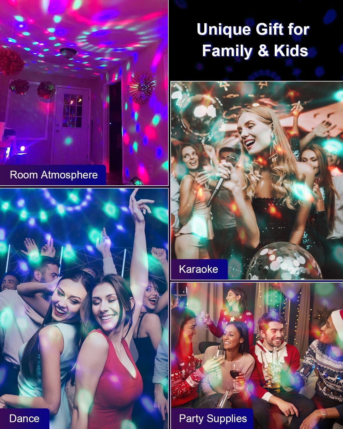 Luditek 4-Pack Sound Activated Disco Ball Lights with Remote Control