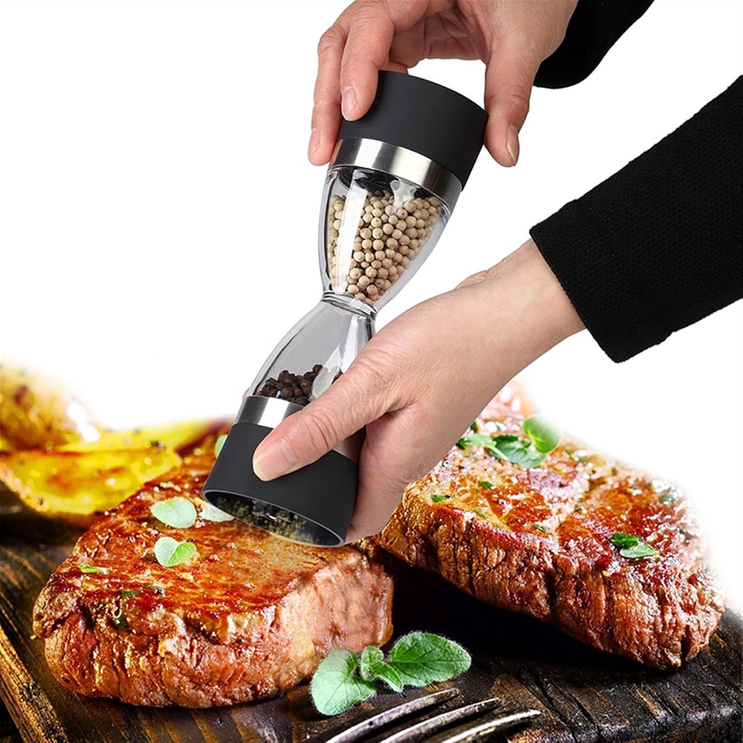 LEIXIUSM Salt and Pepper Mill Shaker 2 in 1 Hourglass Shape