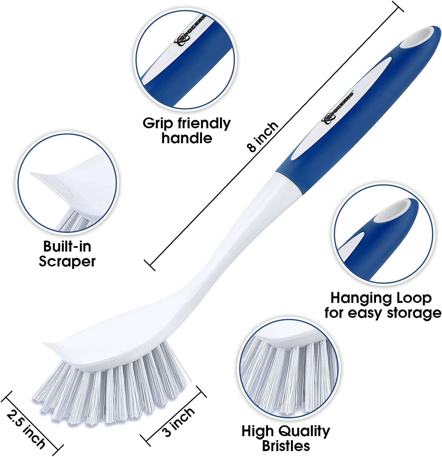 SPOGEARS 3 Pack Dish Scrubber with Scraper and Grip Handle