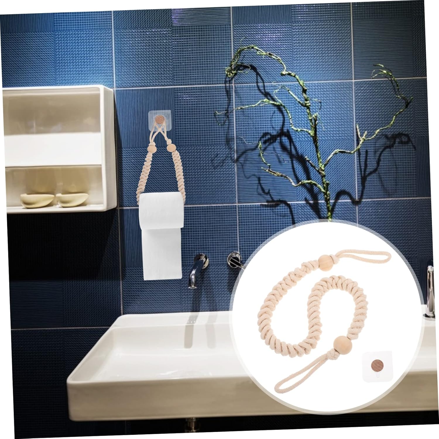 Alipis Beige Woven Cotton Rope Toilet Paper Holder 1