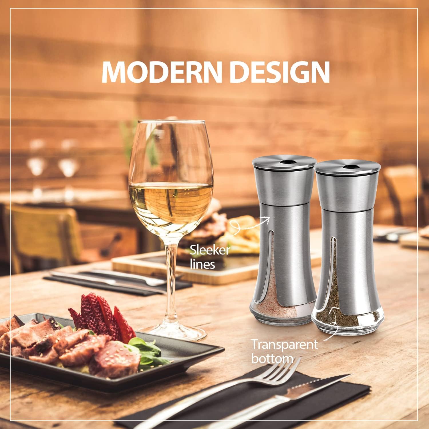 Aelga Salt Pepper Shakers - Adjustable Pour Holes
