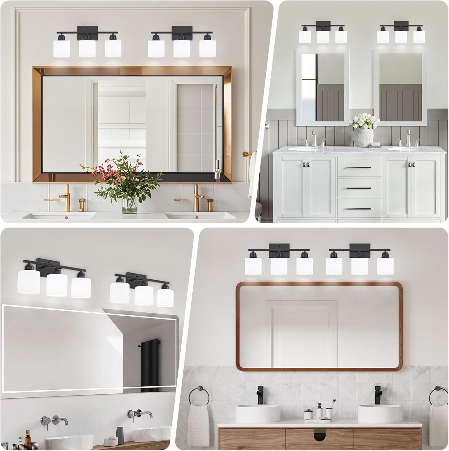FAISHILAN 3-Light Black Bathroom Vanity Light with Clear Glass Shades
