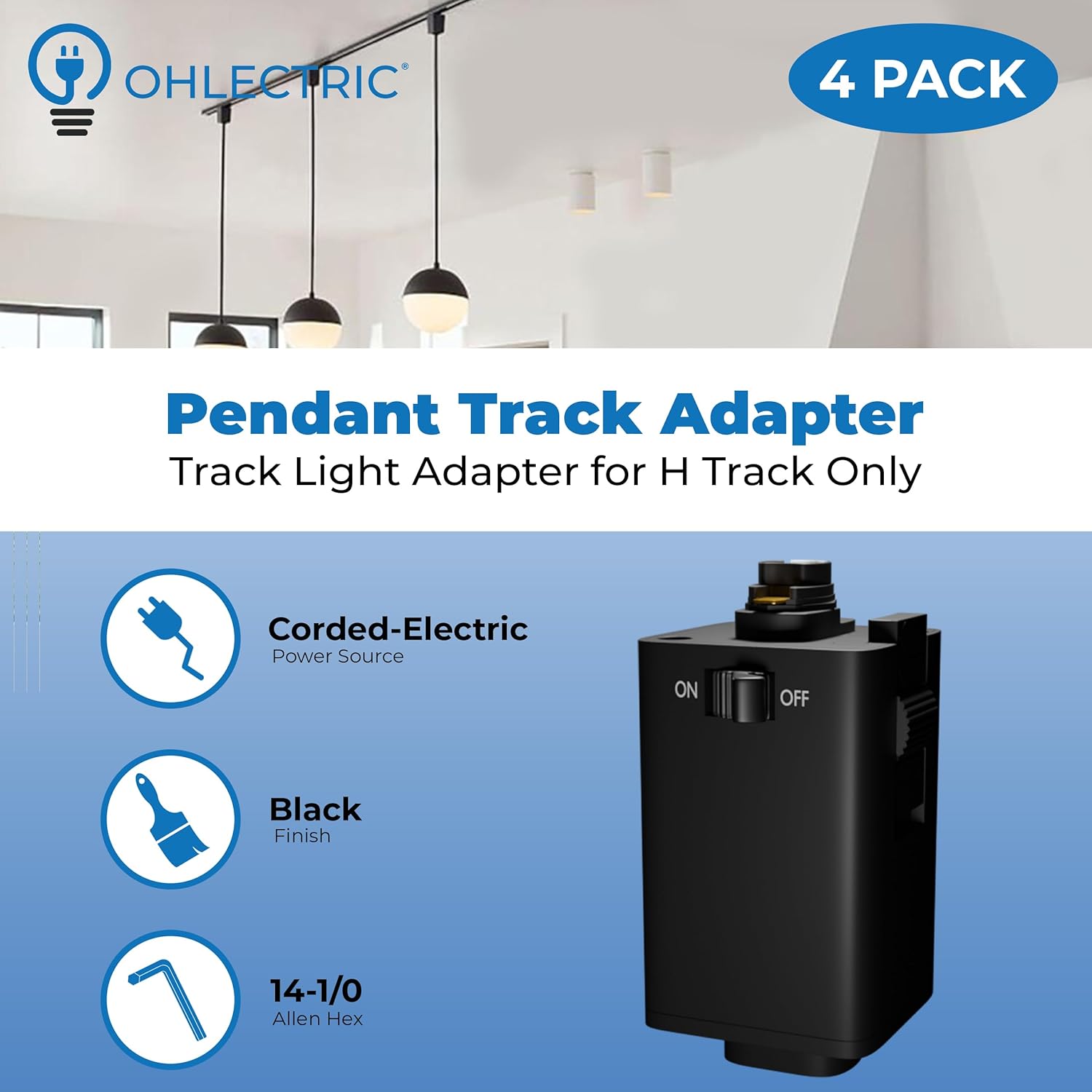 OHLECTRIC Pendant Track Adapter Set of 4 Black