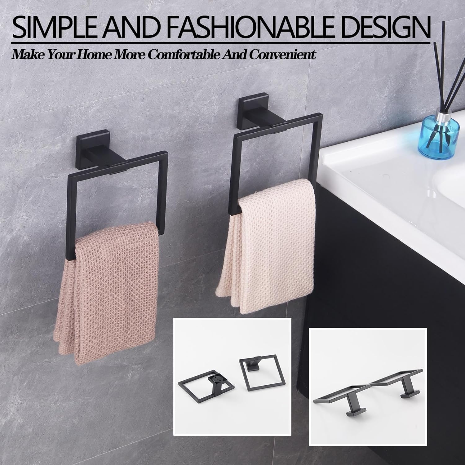 GERZWY Matte Black Towel Ring Wall Mounted