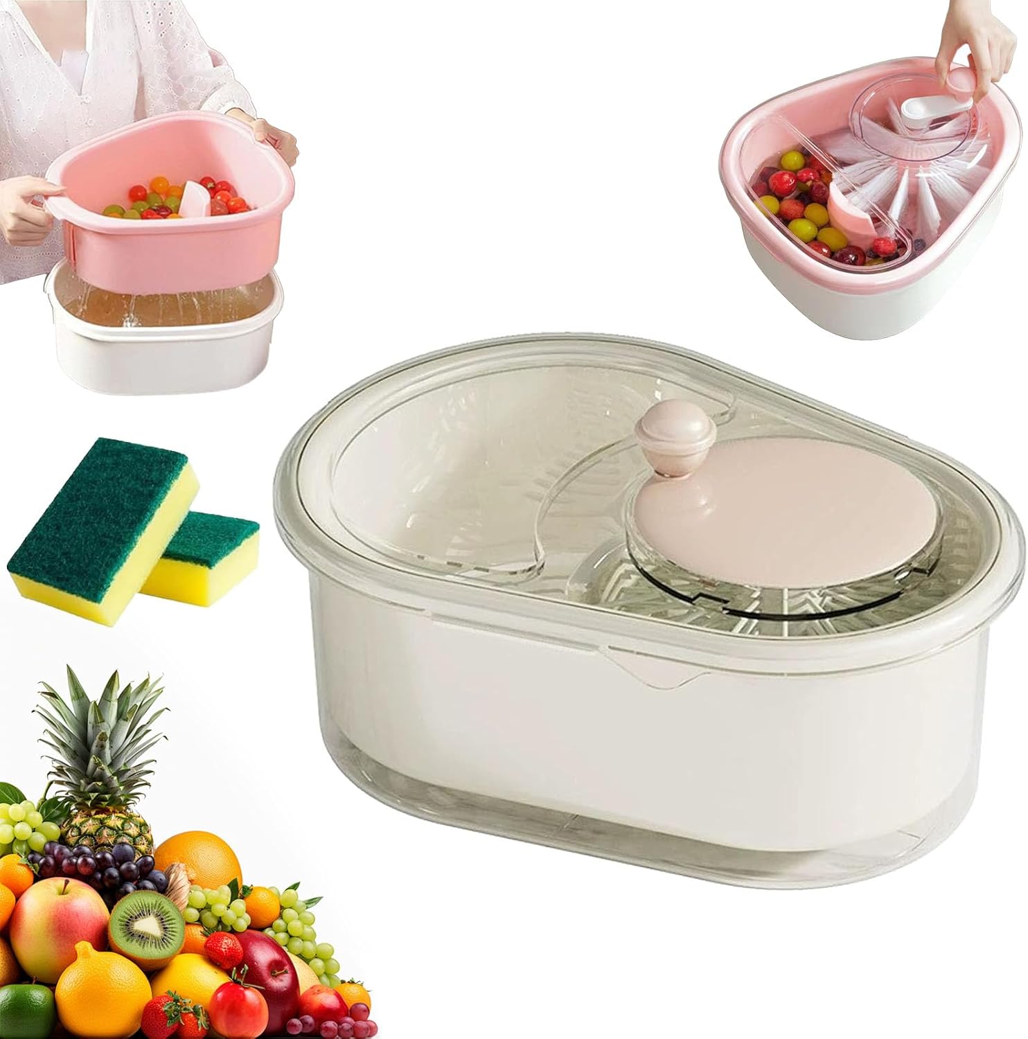 DENGWANG Fruit Cleaner Spinner with Brush and Lid