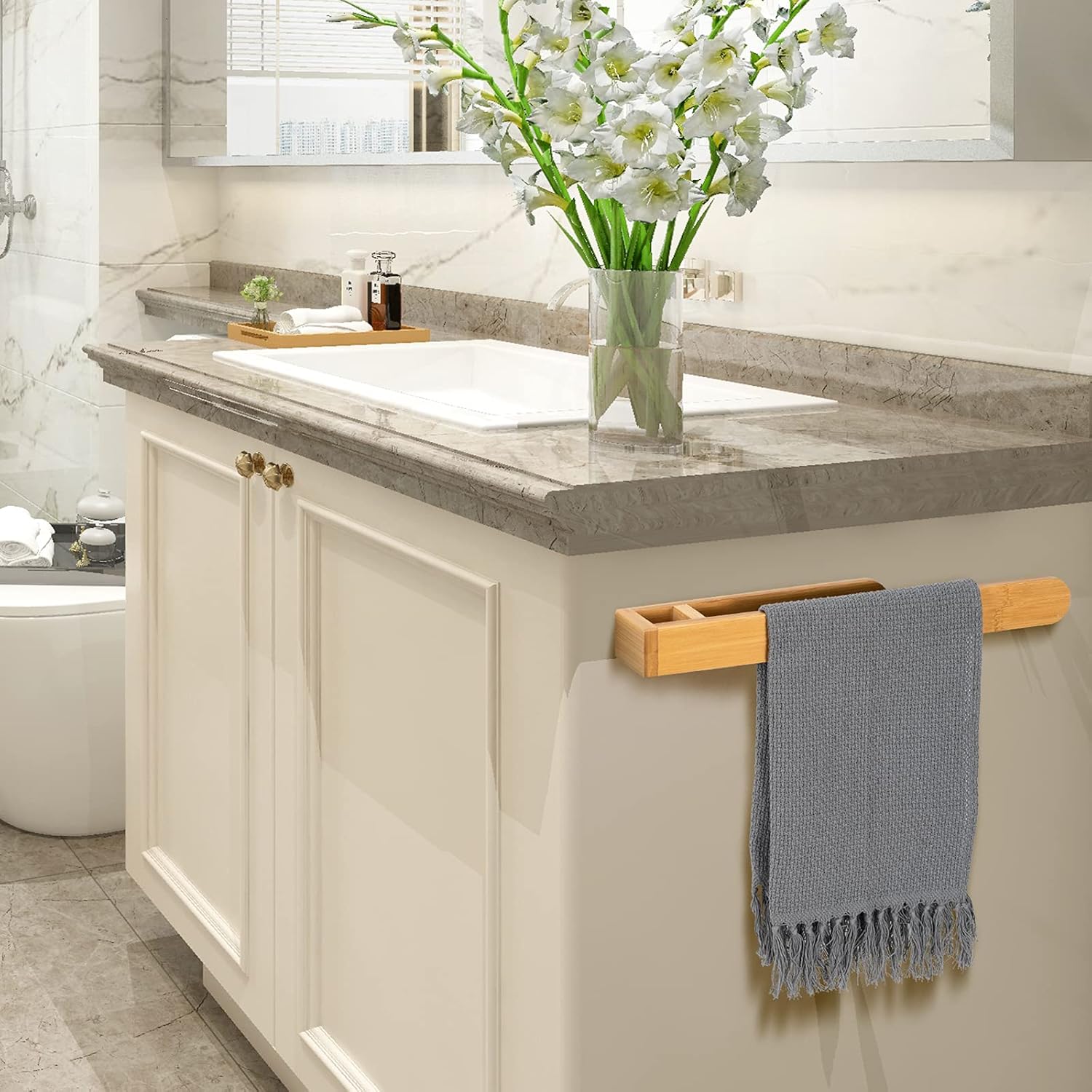 Self Adhesive Bamboo Towel Holder No Drilling