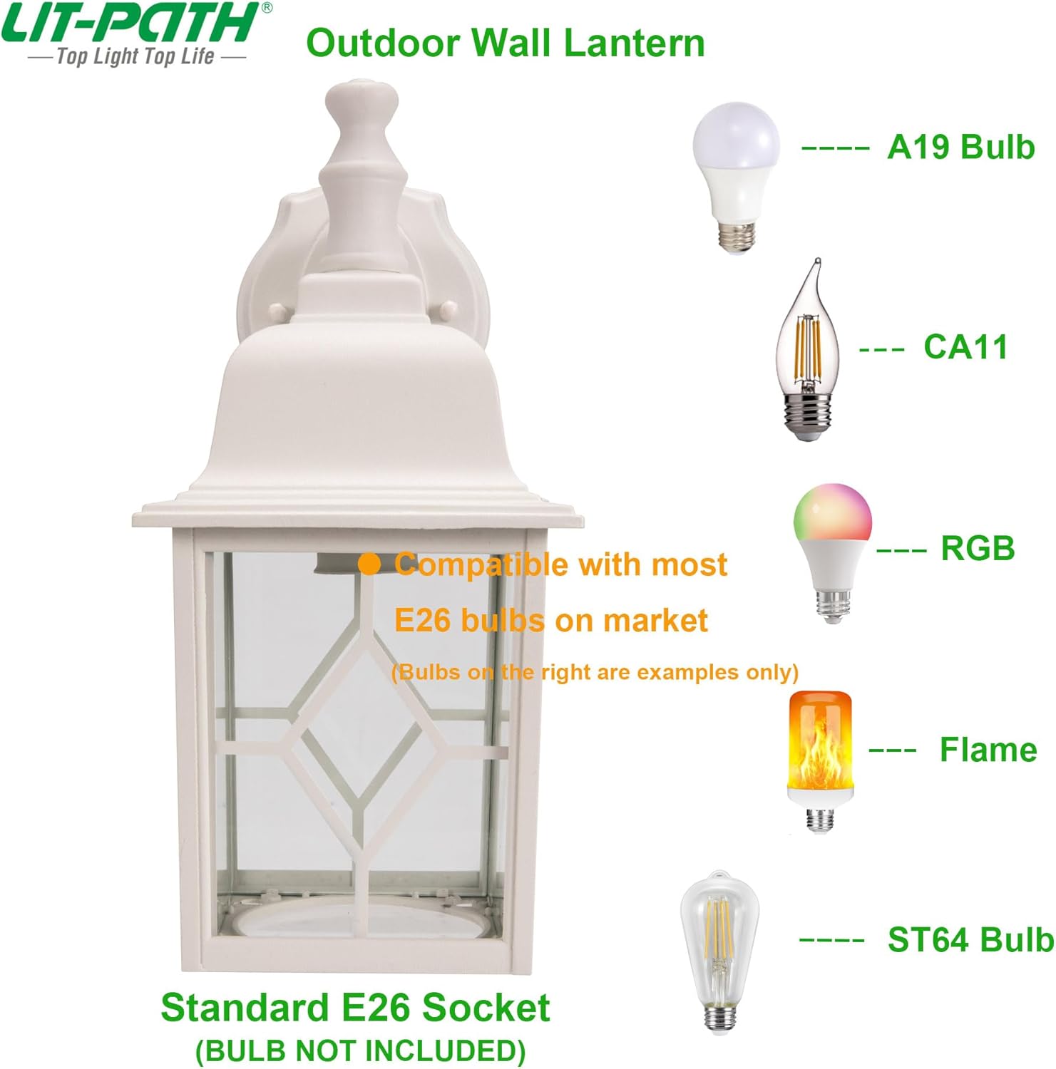 LIT-PaTH Dusk to Dawn Wall Lantern White Outdoor Light Fixture