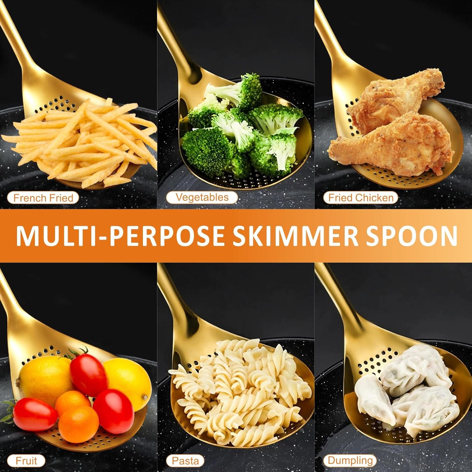 Yimi 14 Inch Gold Slotted Serving Spoon