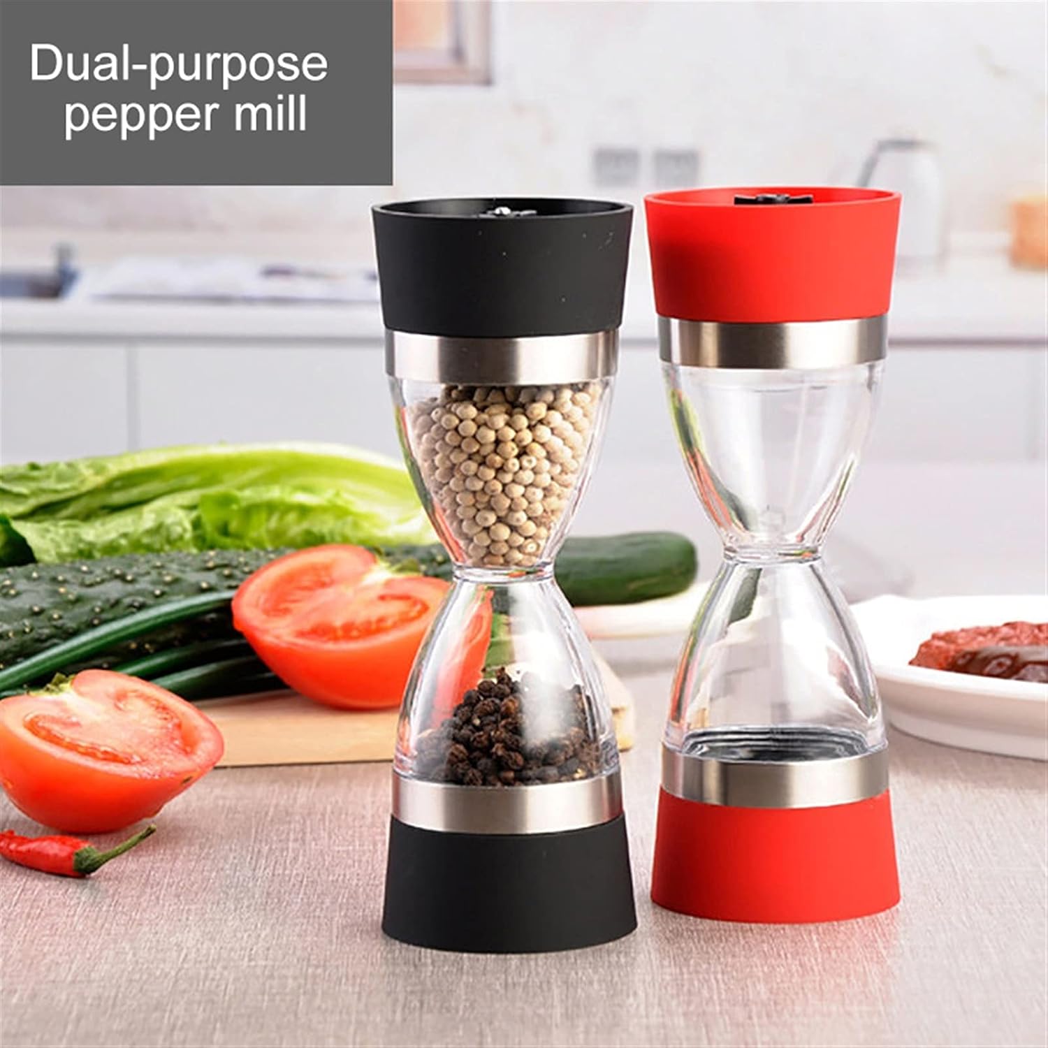 LEIXIUSM Salt and Pepper Mill Shaker 2 in 1 Hourglass Shape