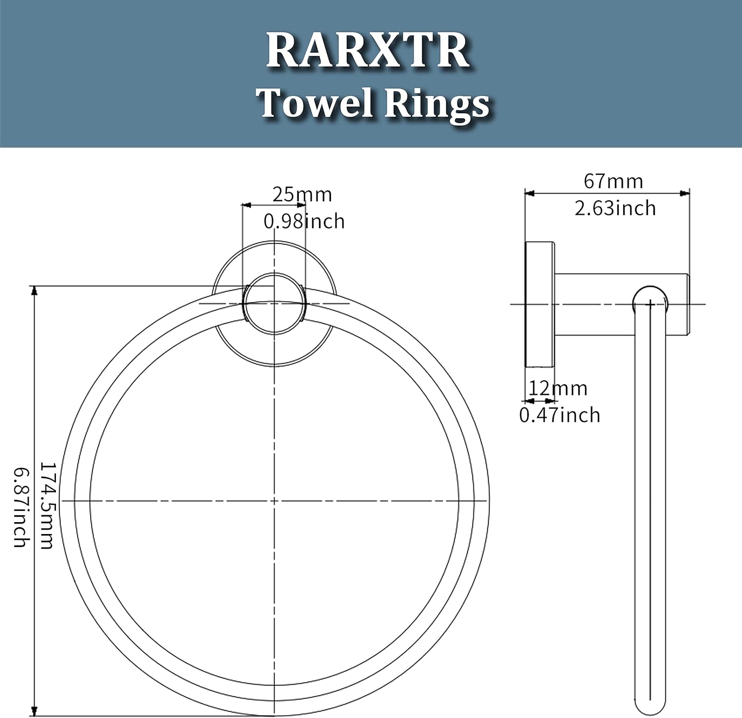 RARXTR Brushed Nickel Towel Ring with Durable SUS304 Steel