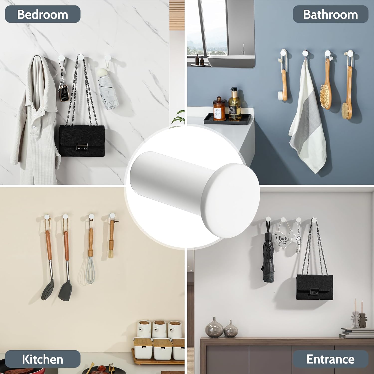 SAYAYO Matte White Robe Hooks 4 Pcs Heavy Duty Wall Mount