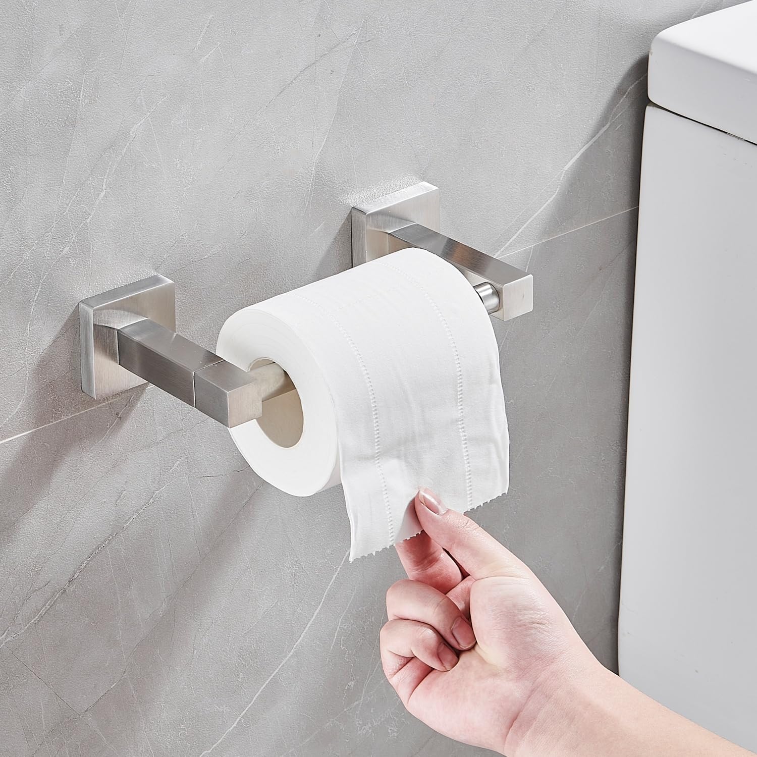 Stainless Steel Double Post Toilet Paper Holder Brushed Silver Adjustable