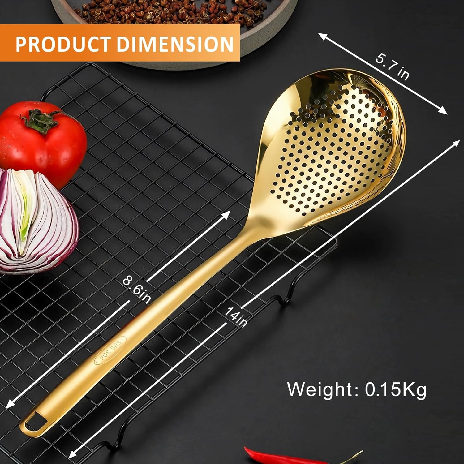 Yimi 14 Inch Gold Slotted Serving Spoon