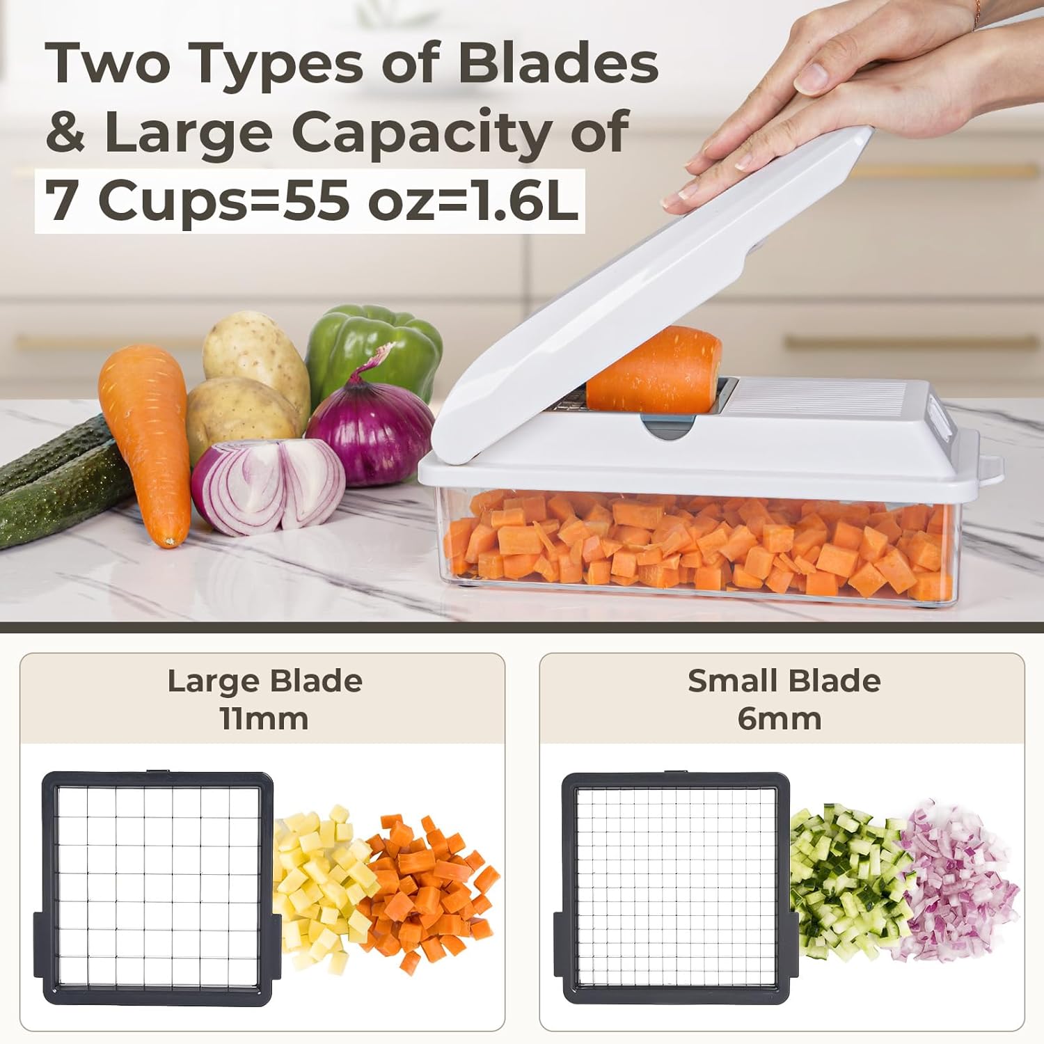 X Home Vegetable Chopper with 2 Blades and 3 Aluminum Pans White