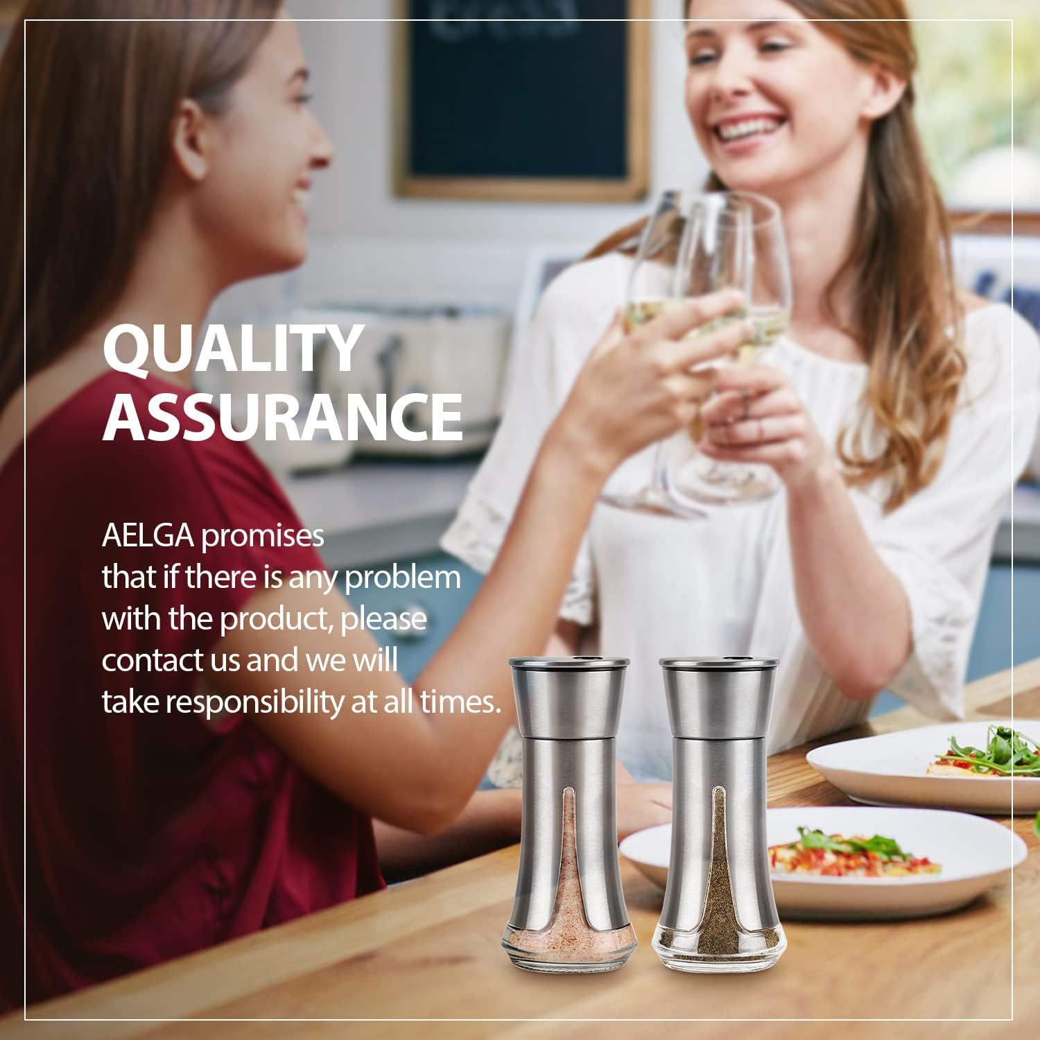 Aelga Salt Pepper Shakers - Adjustable Pour Holes