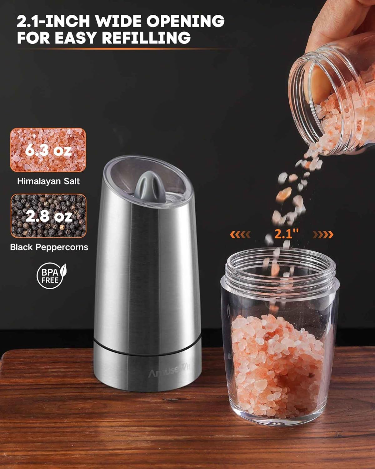 AmuseWit Gravity Electric Salt Pepper Grinder Set White Light