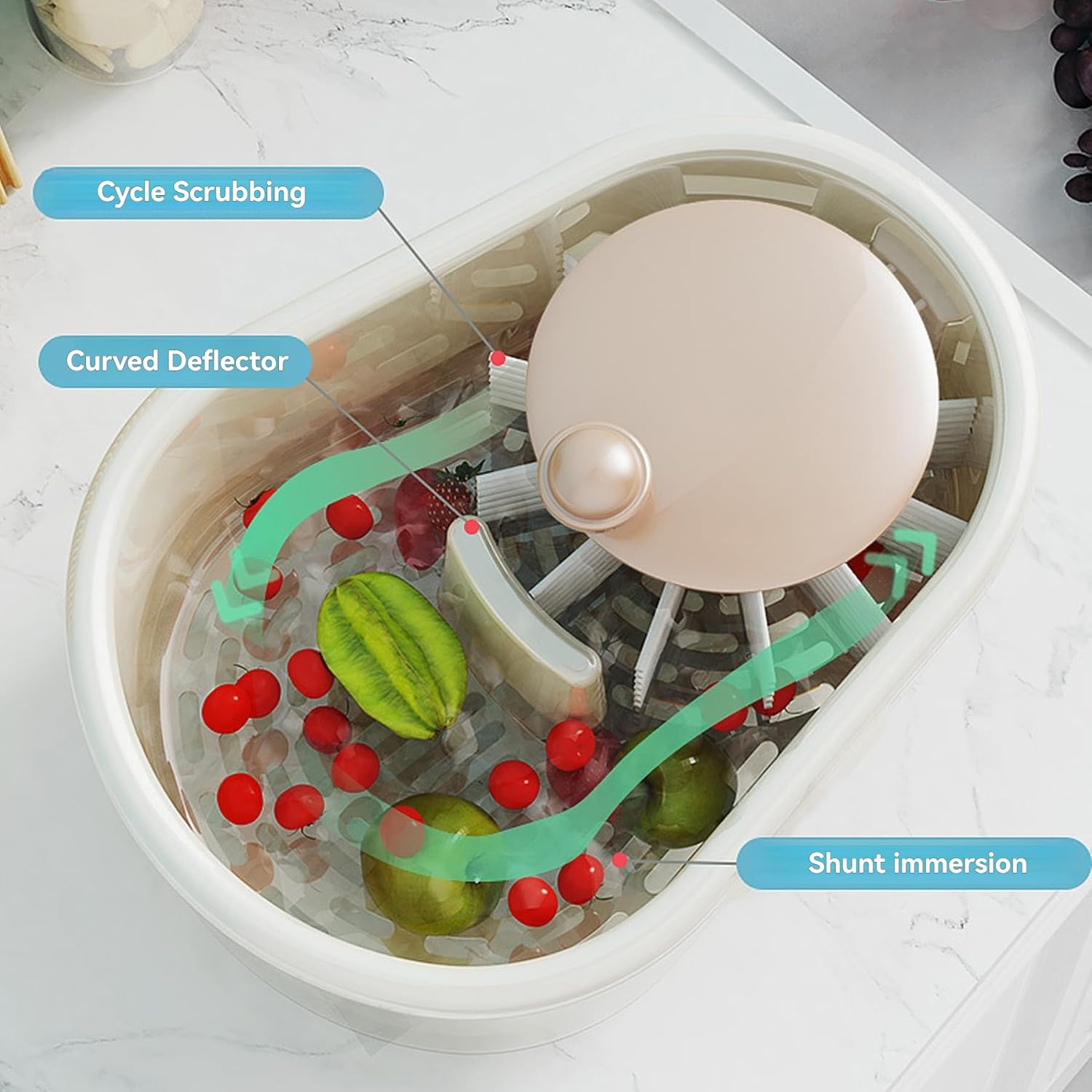 Fruit Washer Spinner Bowl with Brush Large Capacity Green
