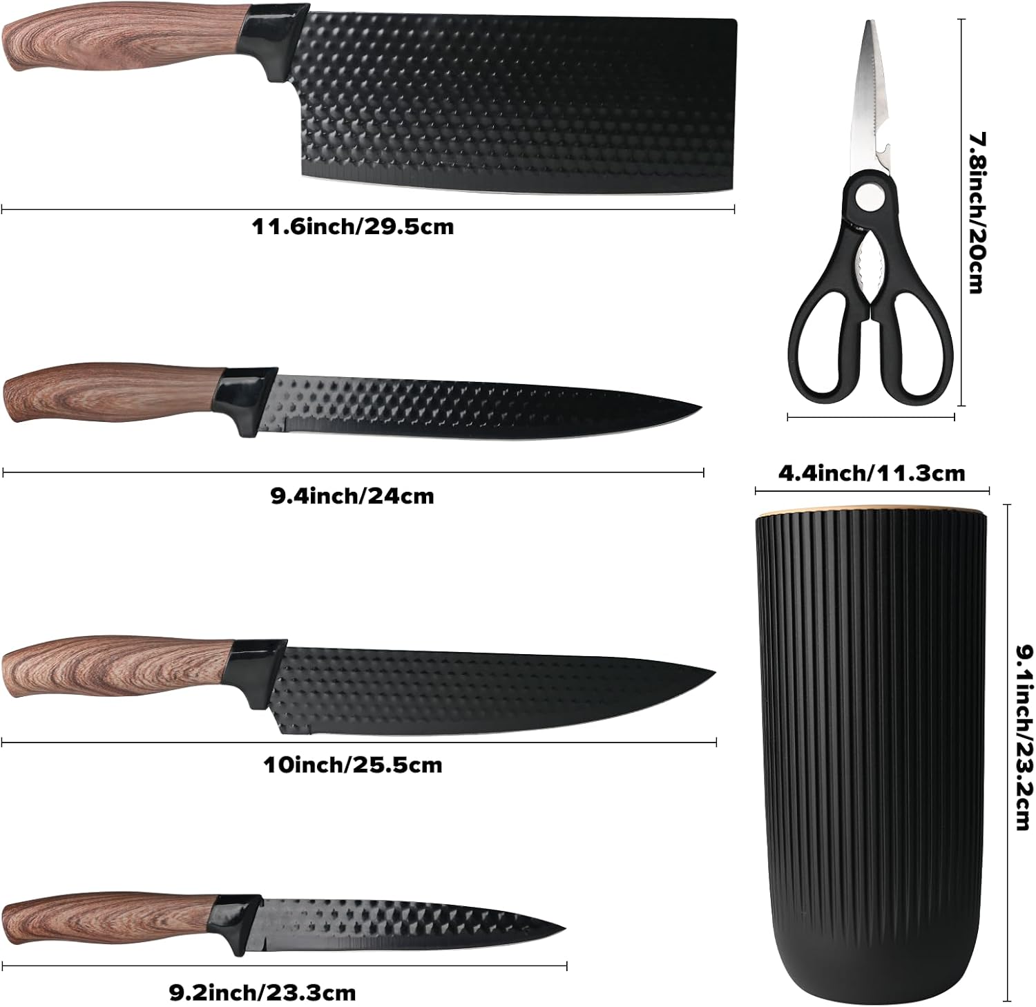 BOBOME 6 Piece Black Kitchen Knife Set with Block