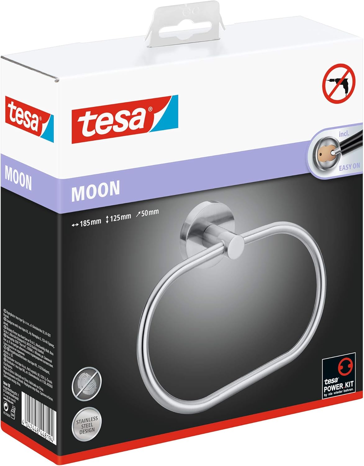 tesa Moon Hand Towel Ring - No Drill Chrome Metal