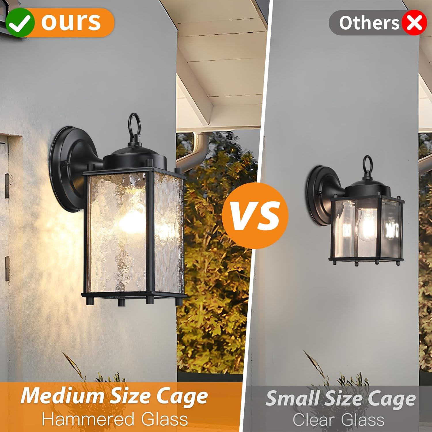Caisens Black Porch Wall Light with Hammered Glass